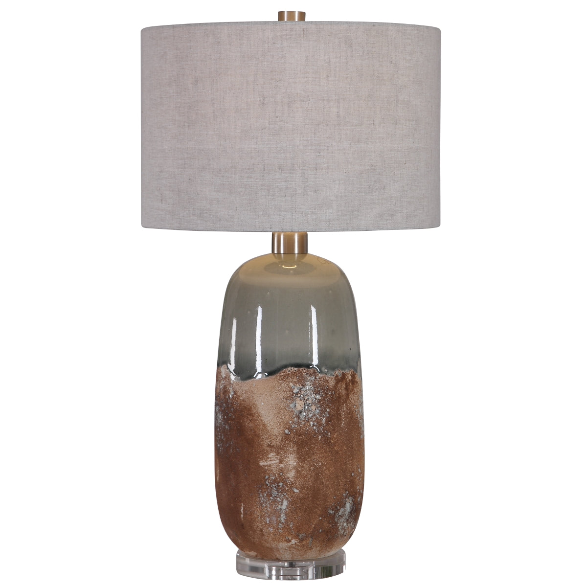Uttermost 1 Light Table Lamp - Ceramic, Fabric, Iron, K9 Crystal - 16inW x 16inD x 30.25inH - Earthy Terracotta Rust/ 