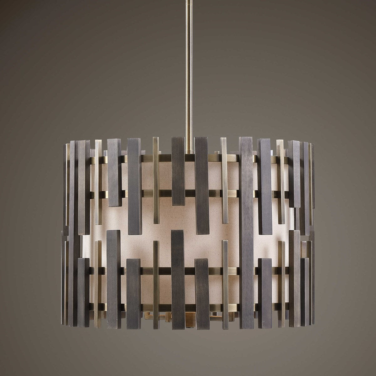 Uttermost Myers Drum Pendant 4 Light Cream Linen Fabric -Traditional Installation