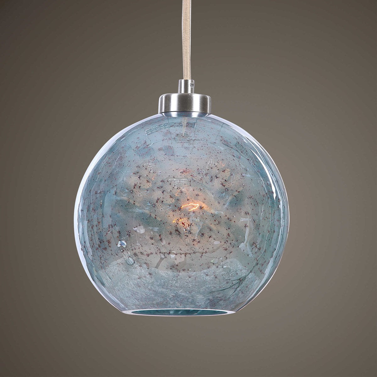 Uttermost Gemblue Glass Mini Pendant Light - Alloy Steel, Silver - 9.38 x 9.38 x 10.13 - Model 22198