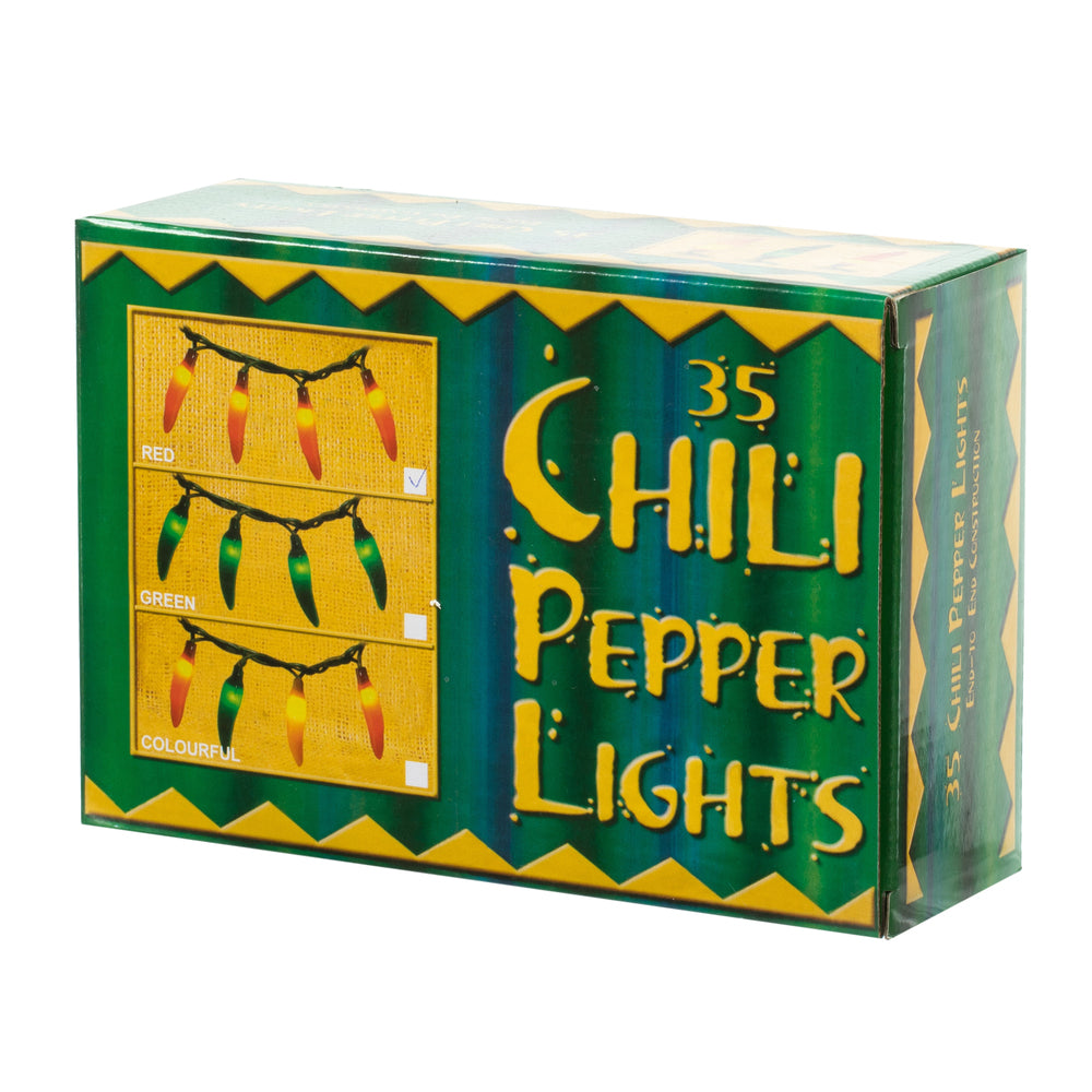 Vickerman Red Chili Pepper Christmas Lights - Set of 35 - Green Wire - 48in x 1in x 2in - Plastic