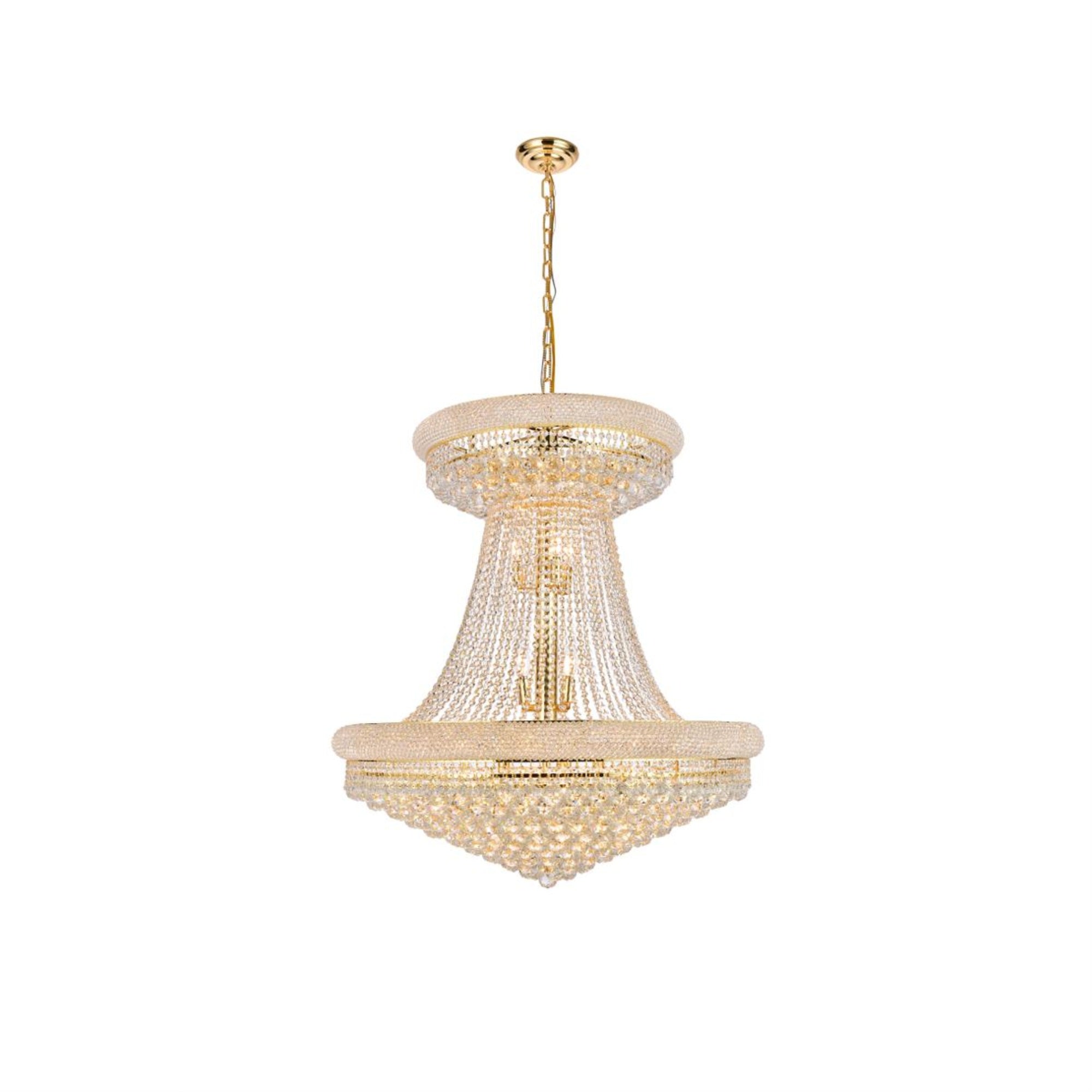 Elegant Lighting Primo Collection 28-Light Hanging Fixture, 36"x45", Royal Cut Crystals, Gold Finish, Model 1800G36SG/RC