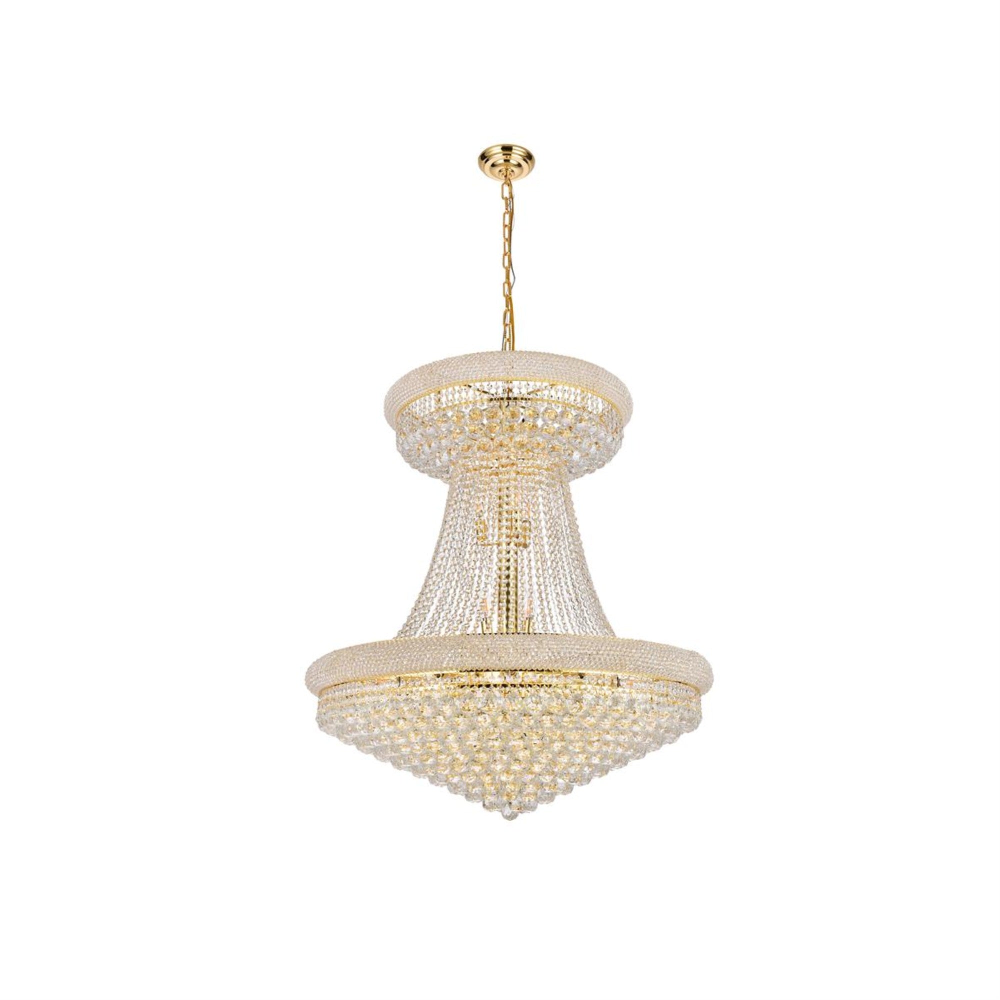 Elegant Lighting Primo Collection 28-Light Hanging Fixture, 36"x45", Royal Cut Crystals, Gold Finish, Model 1800G36SG/RC