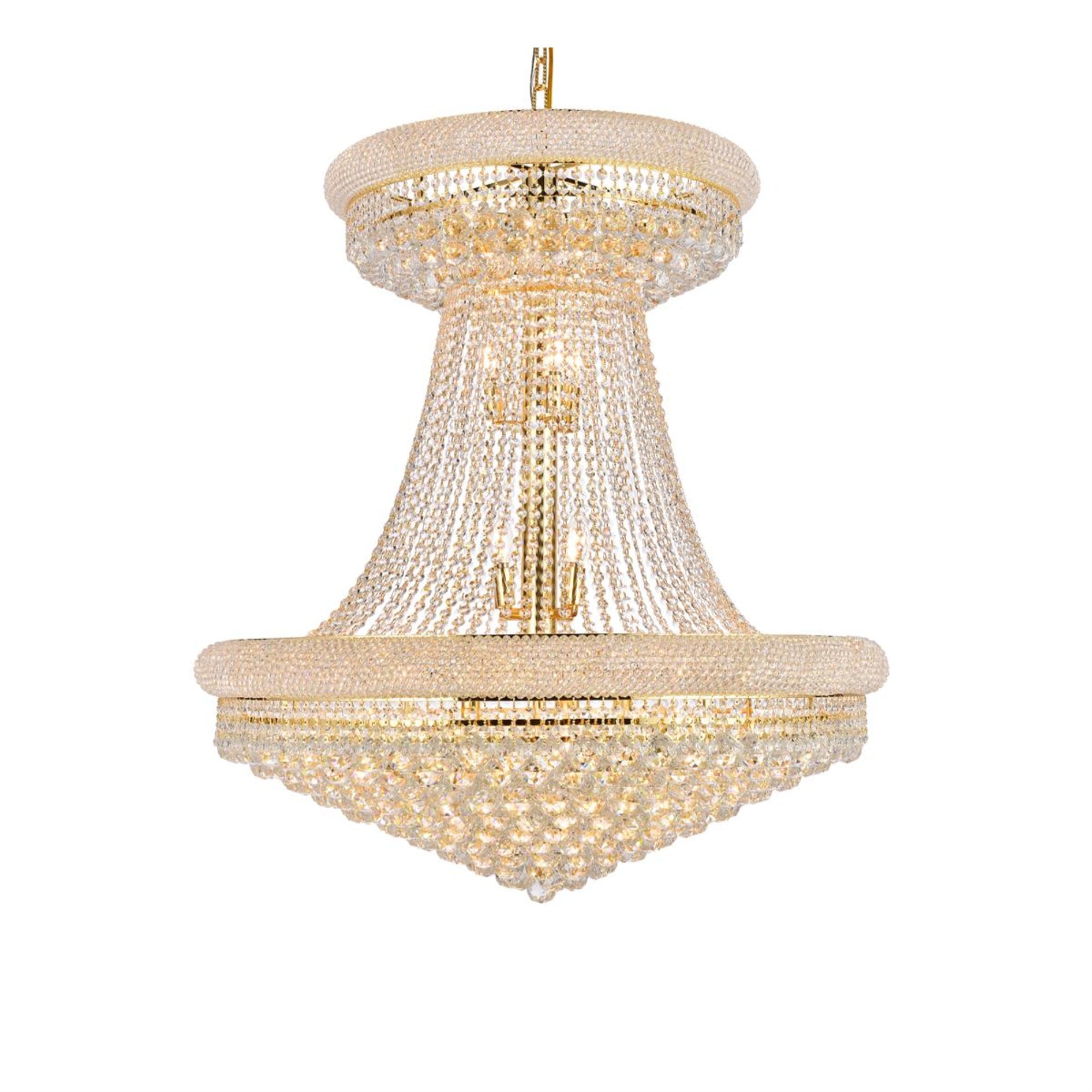 Elegant Lighting Primo Collection 28-Light Hanging Fixture, 36"x45", Royal Cut Crystals, Gold Finish, Model 1800G36SG/RC