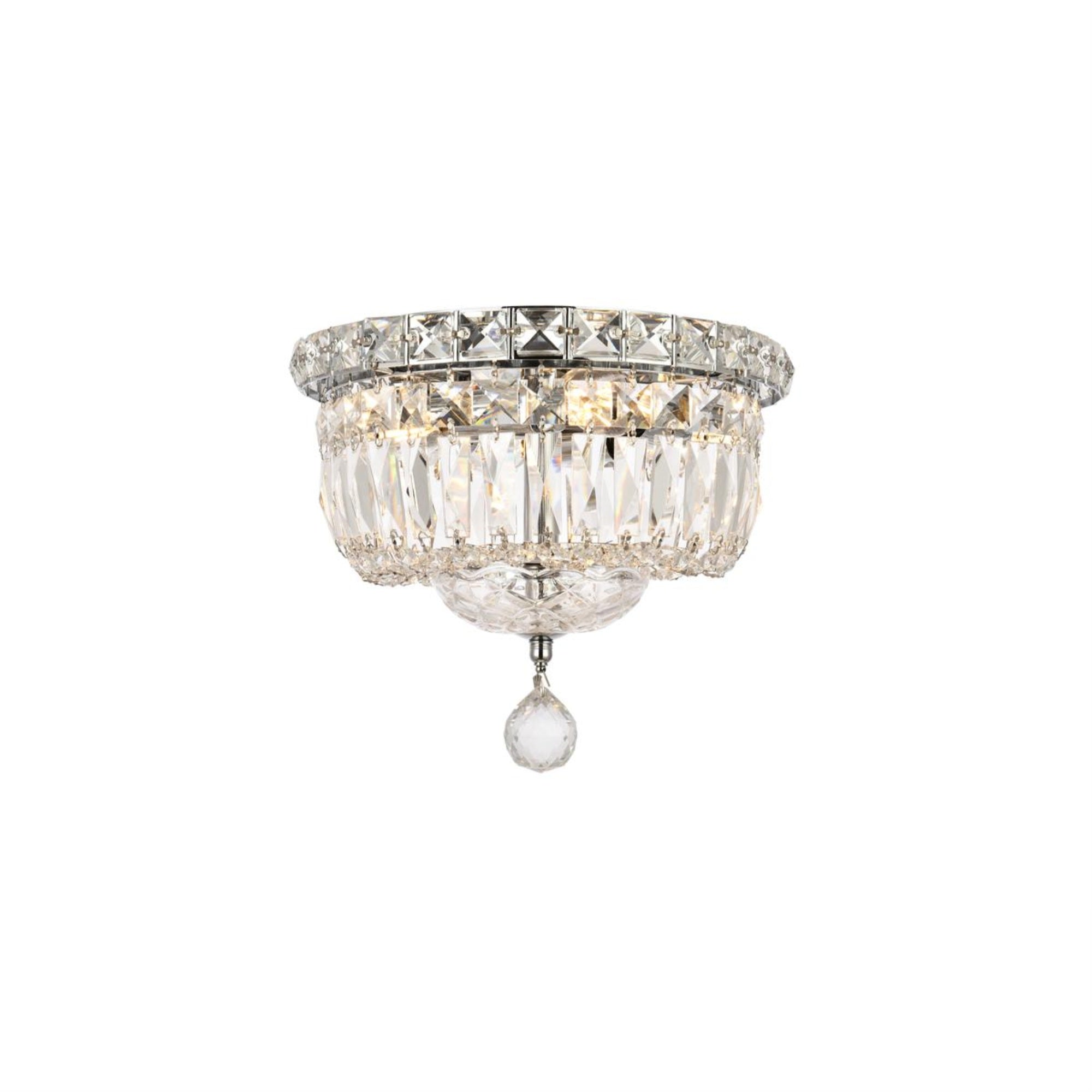 Elegant Lighting Royal Cut Crystal 4-Light Flush Mount Chandelier, Chrome Finish, Model 2528F10C/RC
