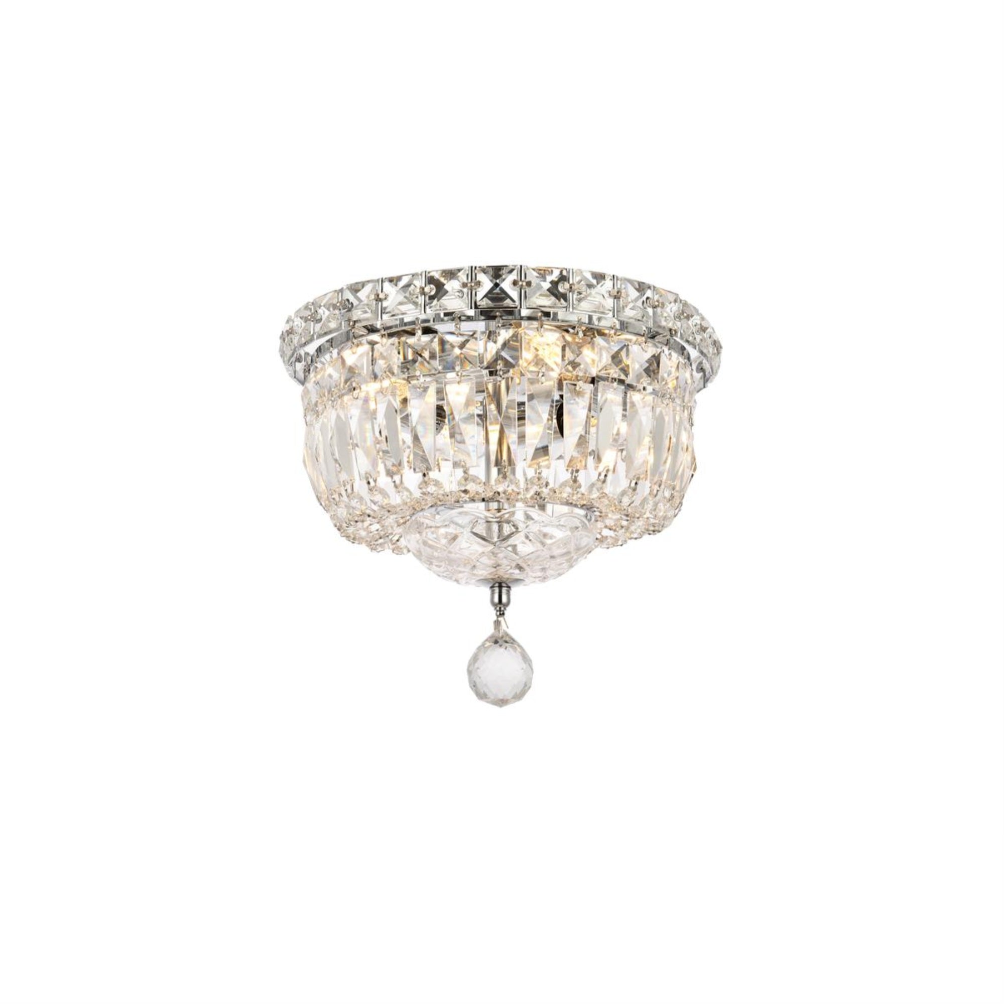 Elegant Lighting Royal Cut Crystal 4-Light Flush Mount Chandelier, Chrome Finish, Model 2528F10C/RC