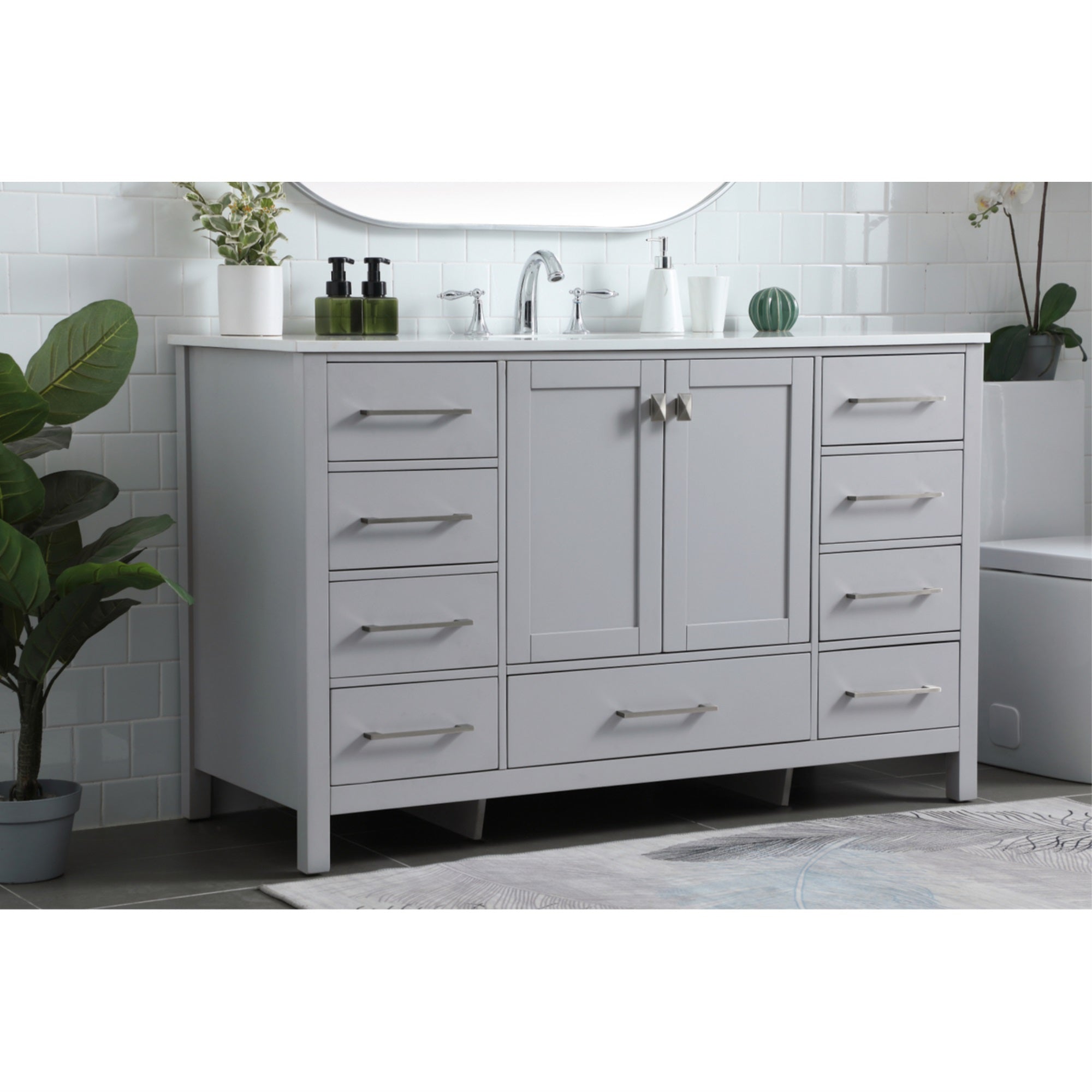 54 Inch SIngle Bathroom Vanity In Grey