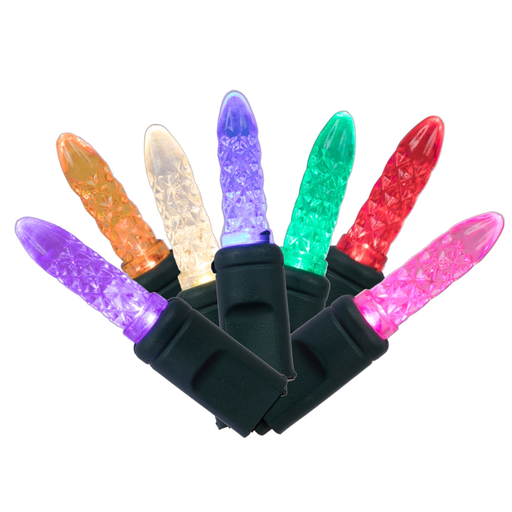 Vickerman 70 Multi-Colored M5 Faceted Led Light On Green Wire, 4&quot; Spacing X 24' Long Light Strand.