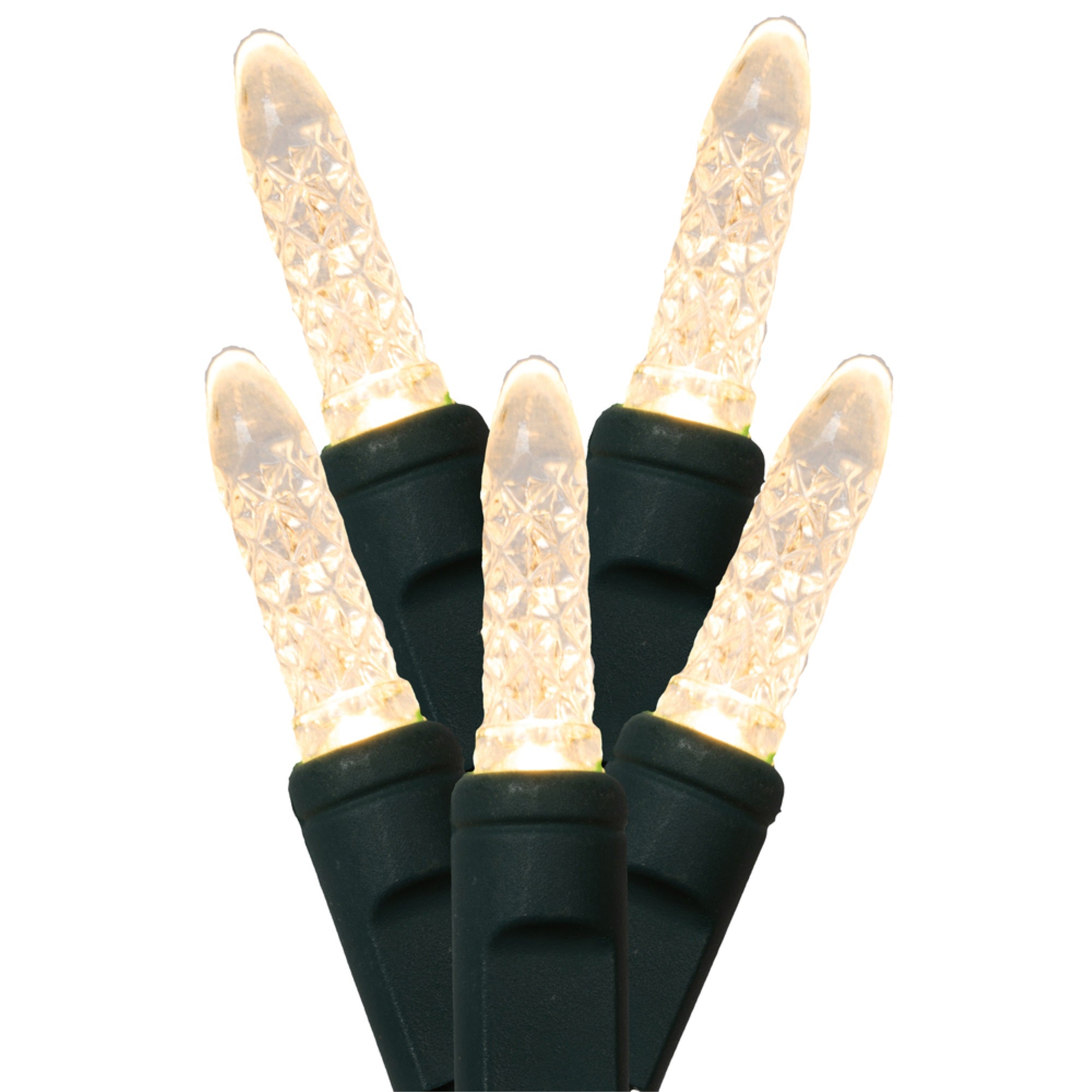 Vickerman 70 Warm White M5 Faceted Led Light On Green Wire, 4&quot; Spacing X 24' Long Light Strand.