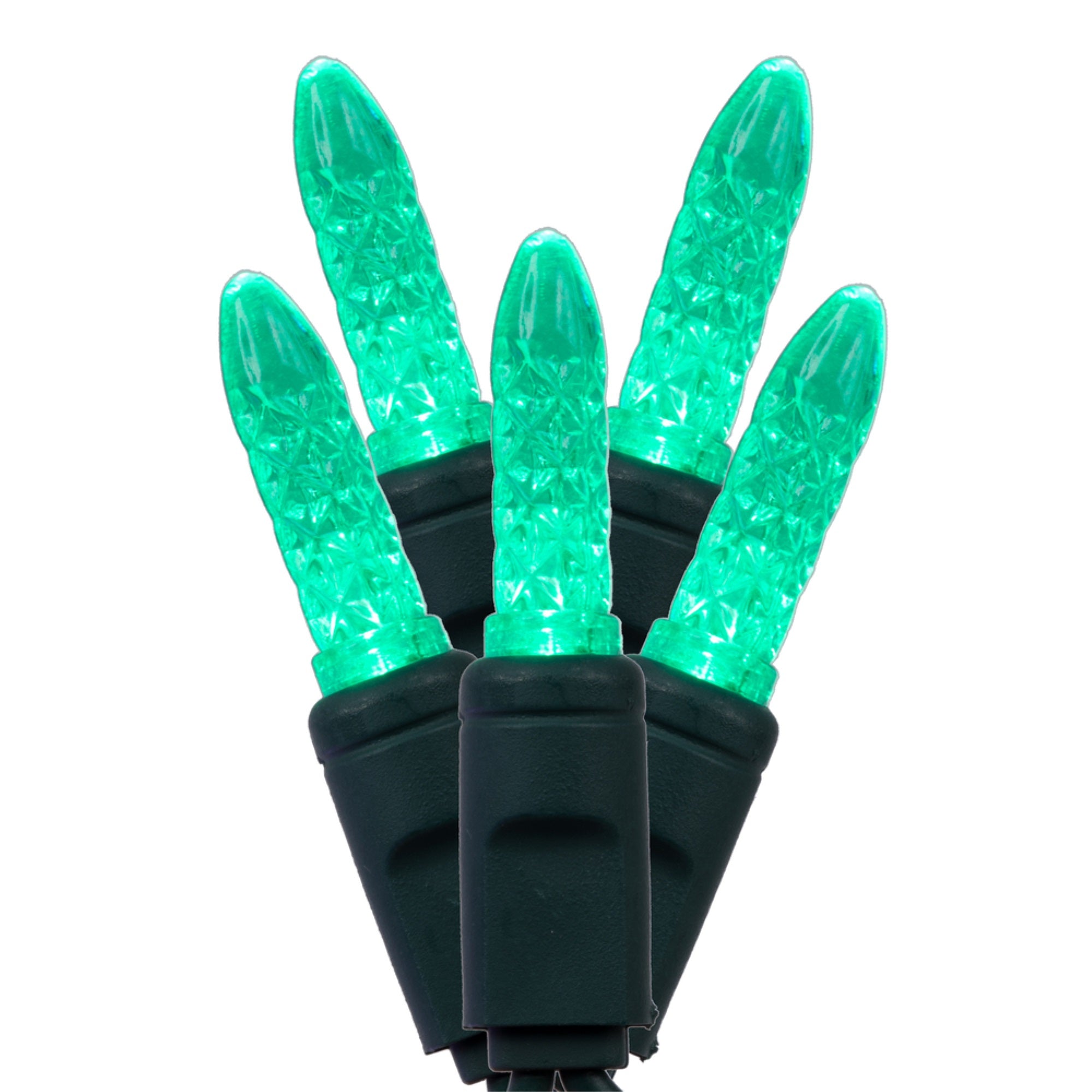 Vickerman 70 Green M5 Faceted Led Light On Green Wire, 4&quot; Spacing X 24' Long Christmas Light Strand