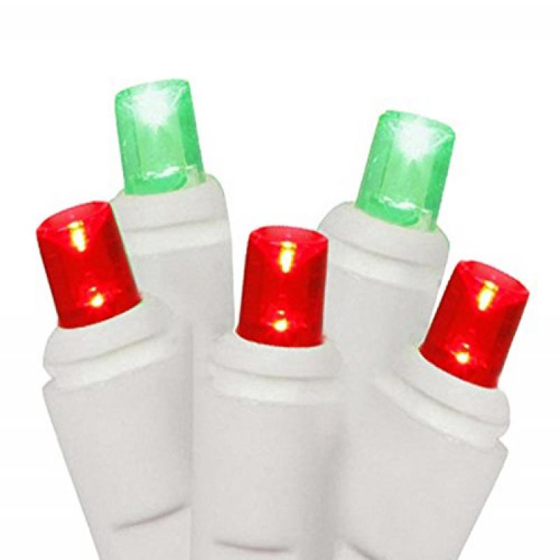 Vickerman LED Christmas Lights Set of 50 - Commercial Grade, Wide Angle, White Wire, Red and Green