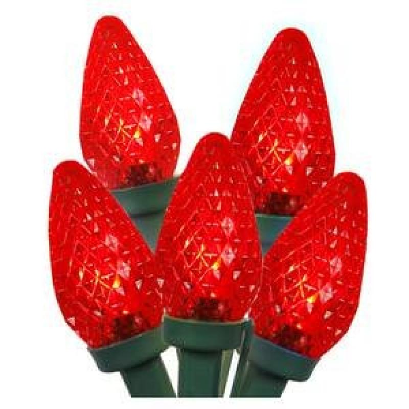 Vickerman 25 Light Red C7 LED Light Set, Green Wire, Model X8GC723, Glass
