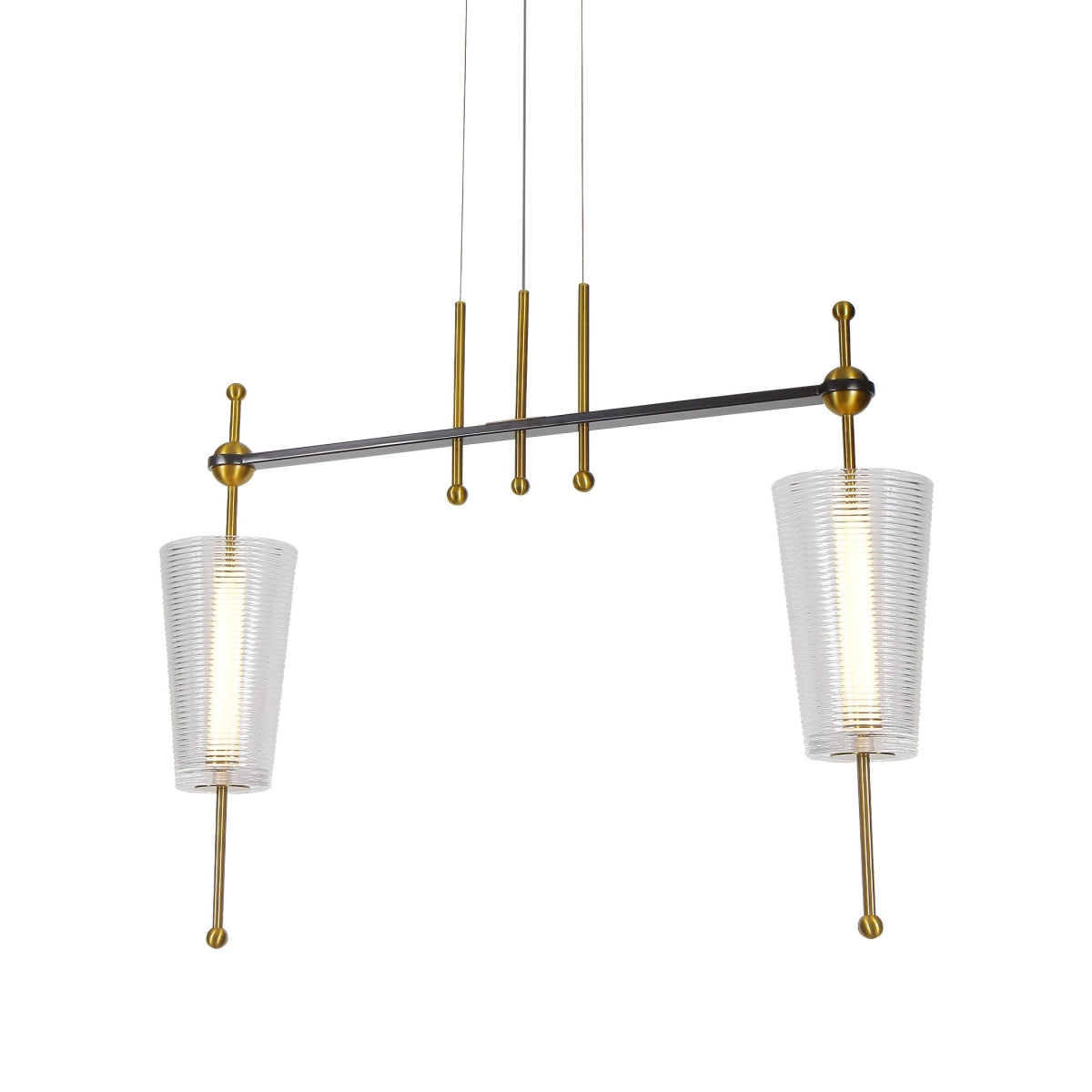 VONN VAP2102AB 29in LED Linear Pendant Light Fixture, Glass Shades, Antique Brass