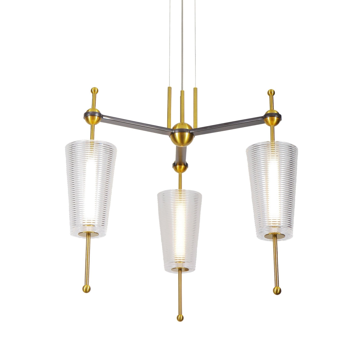 VONN Integrated LED Pendant Light Fixture, Antique Brass, Glass Shades, 26in, Model VAP2103AB