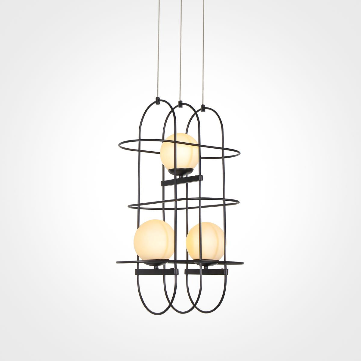 VONN Lighting Lyra Chandelier, 16in Height Adjustable, Integrated LED, Black, Model VAC3273BL, Aluminum Wire Frame with Glass Shades
