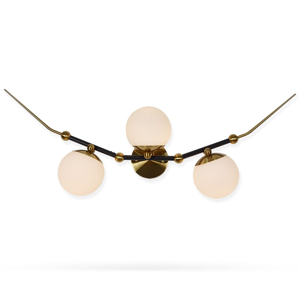 VONN Lighting Chianti Wall Sconce, Integrated LED, 39in, Antique Brass, Model VAW1123AB, 3 Glass Shades, White
