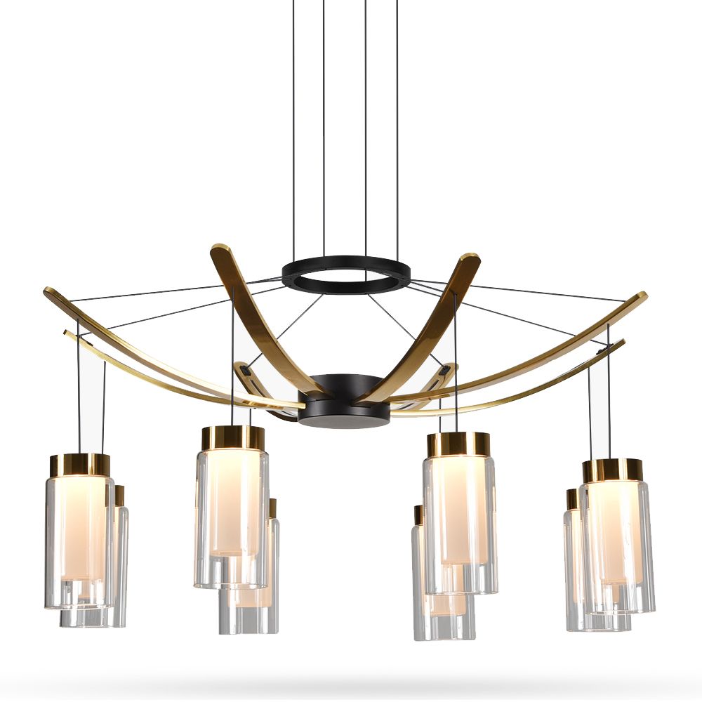Vonn Lighting Genoa 24&quot; Height Adjustable Led Pendant Chandelier With 8 Glass Shades - Black