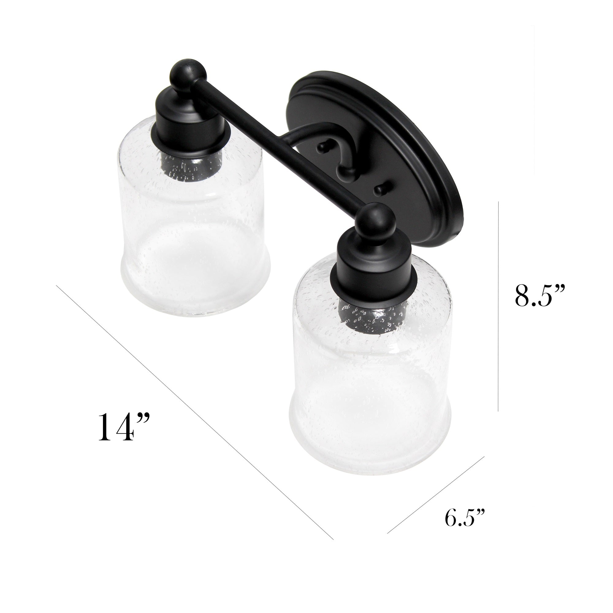 Elegant Designs Vt1017-Blk 14" Modern Timeless Decorative 2 Light Wall Mounted Vanity Fixture With Clear Speckled Glass Shades, Black