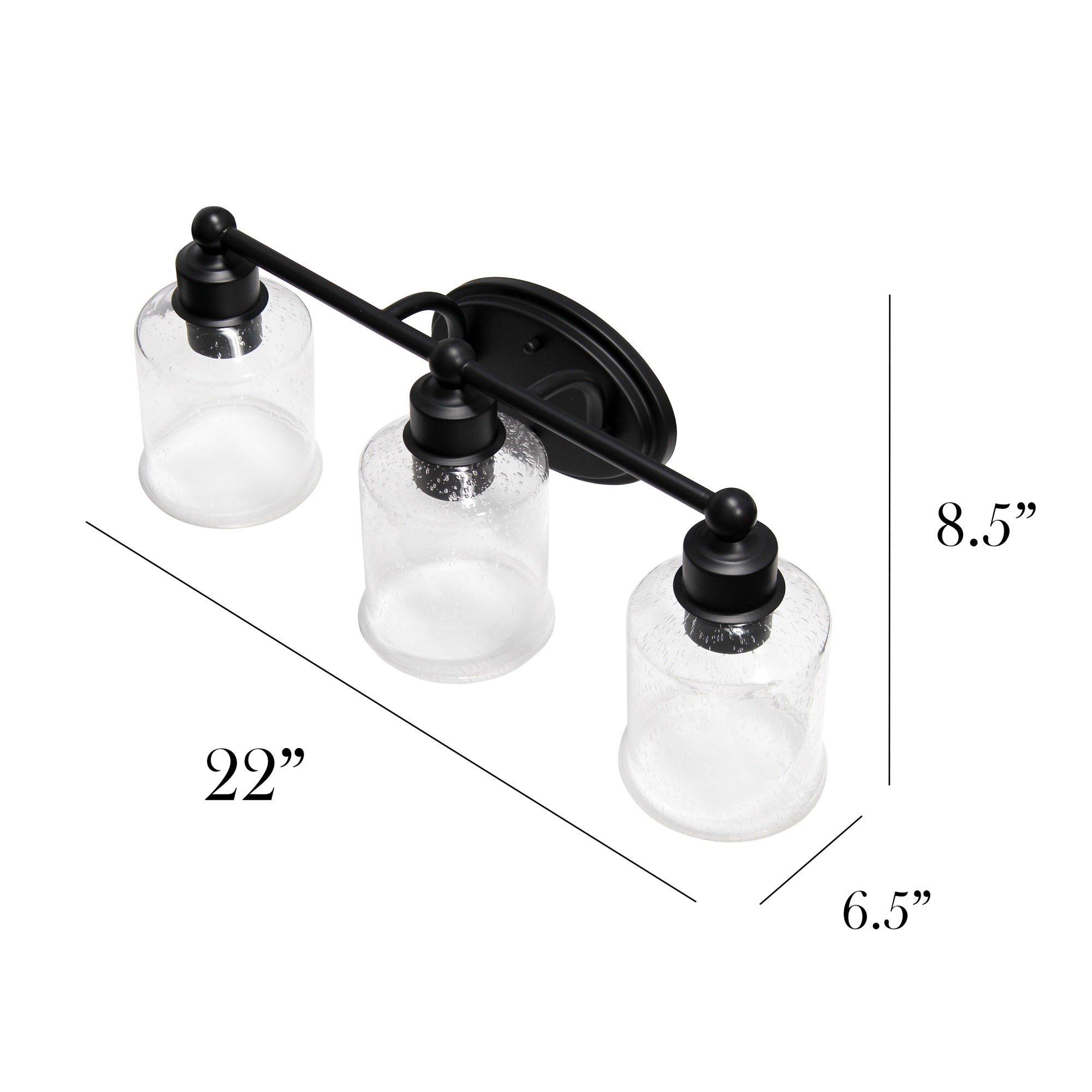 Elegant Designs VT1018-BLK 22in 3 Light Wall Mounted Vanity Fixture, Black, Clear Speckled Glass Shades