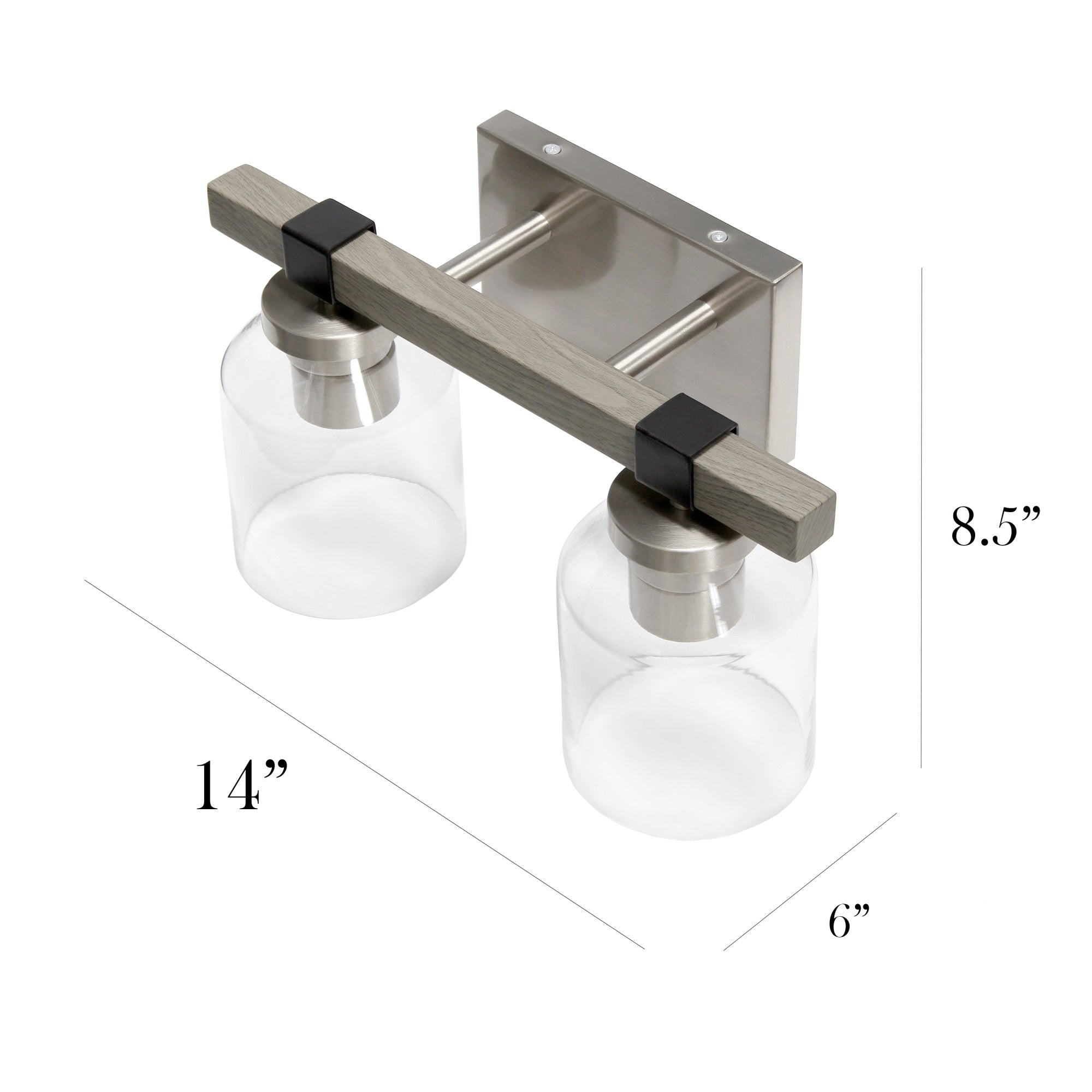Elegant Designs 2 Light Vanity Fixture, Gray and Brushed Nickel, Model VT1019-GRY, Metal with Clear Glass Shades