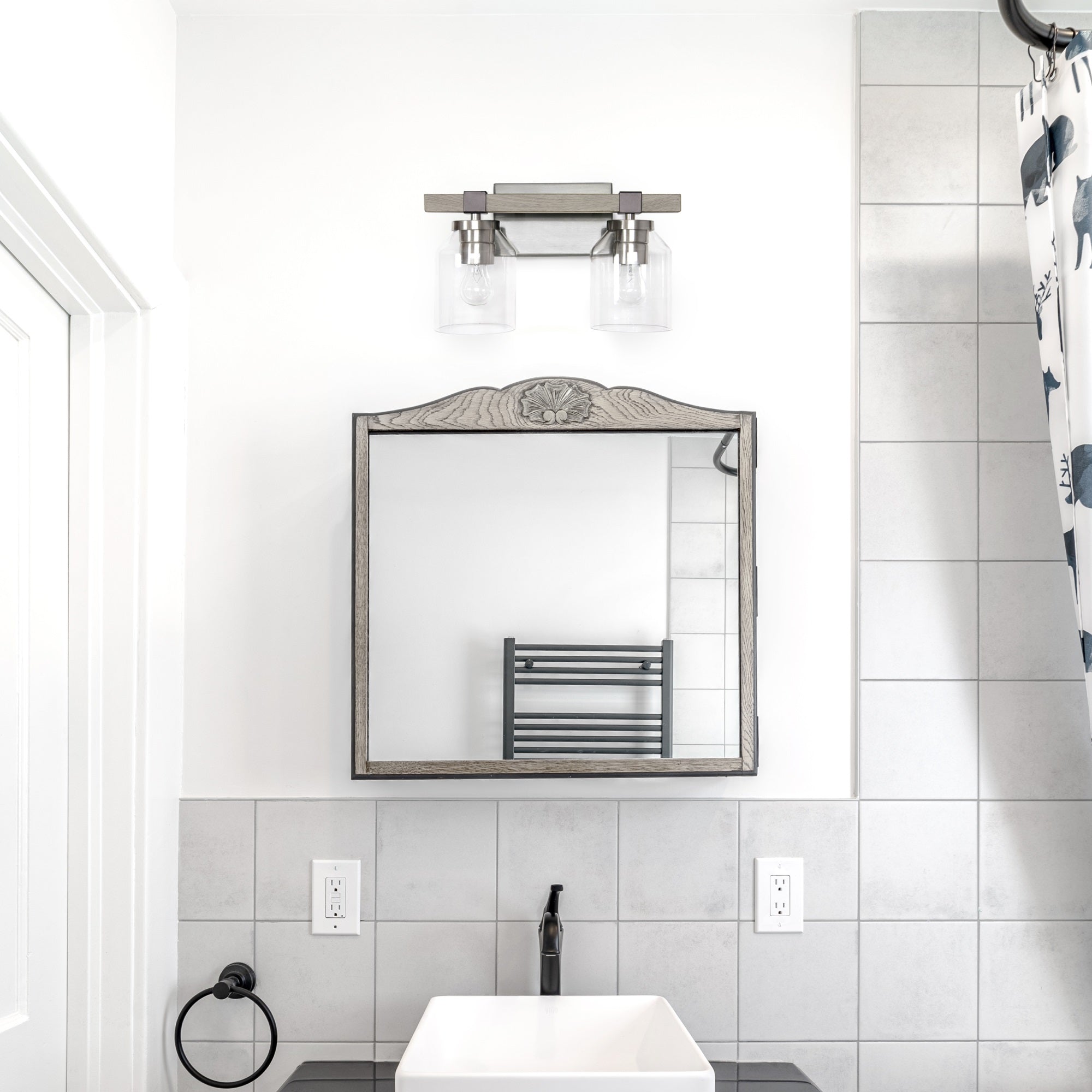 Elegant Designs 2 Light Vanity Fixture, Gray and Brushed Nickel, Model VT1019-GRY, Metal with Clear Glass Shades