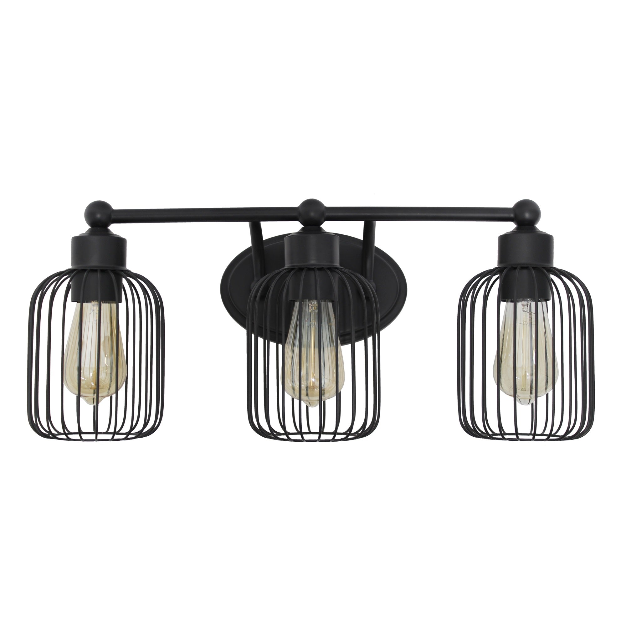 Elegant Designs VT1022-BLK Wall Mounted Vanity Fixture, 3 Light Birdcage, Black, 22inL x 6.5inW x 9.5inH, Iron