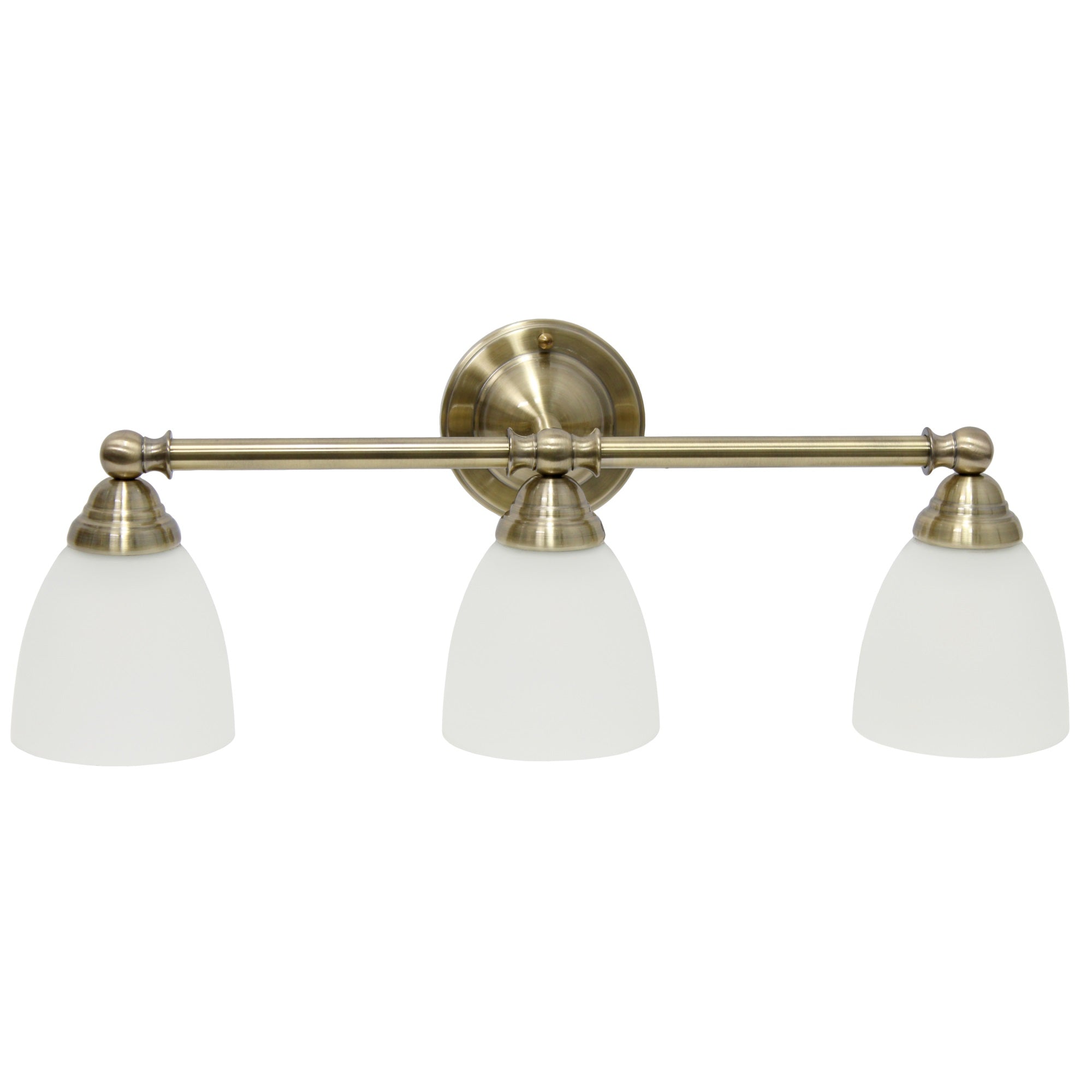 Simple Designs 25'' Classic 3 Light Metal Bar and Frosted Cone Shape Glass Shades Decorative Wall Mounted Vanity Fixture For Bathroom  Entryway  Hallway  Antique Brass