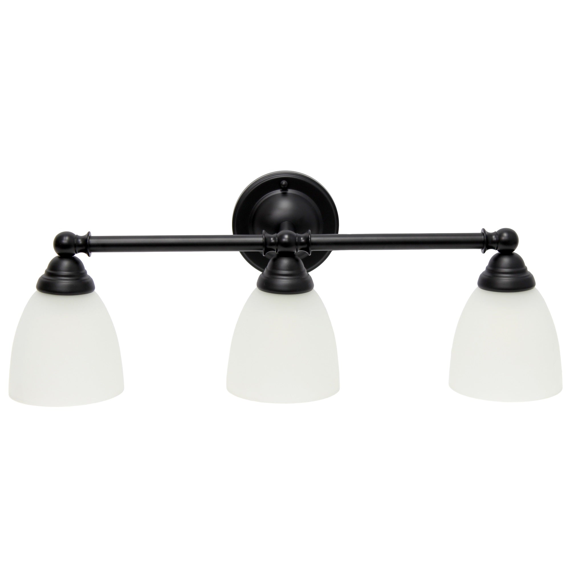 Simple Designs VT1025-BLK 25in Metal Wall Mounted Vanity Light, Black, Frosted Cone Glass Shades, 3 Light