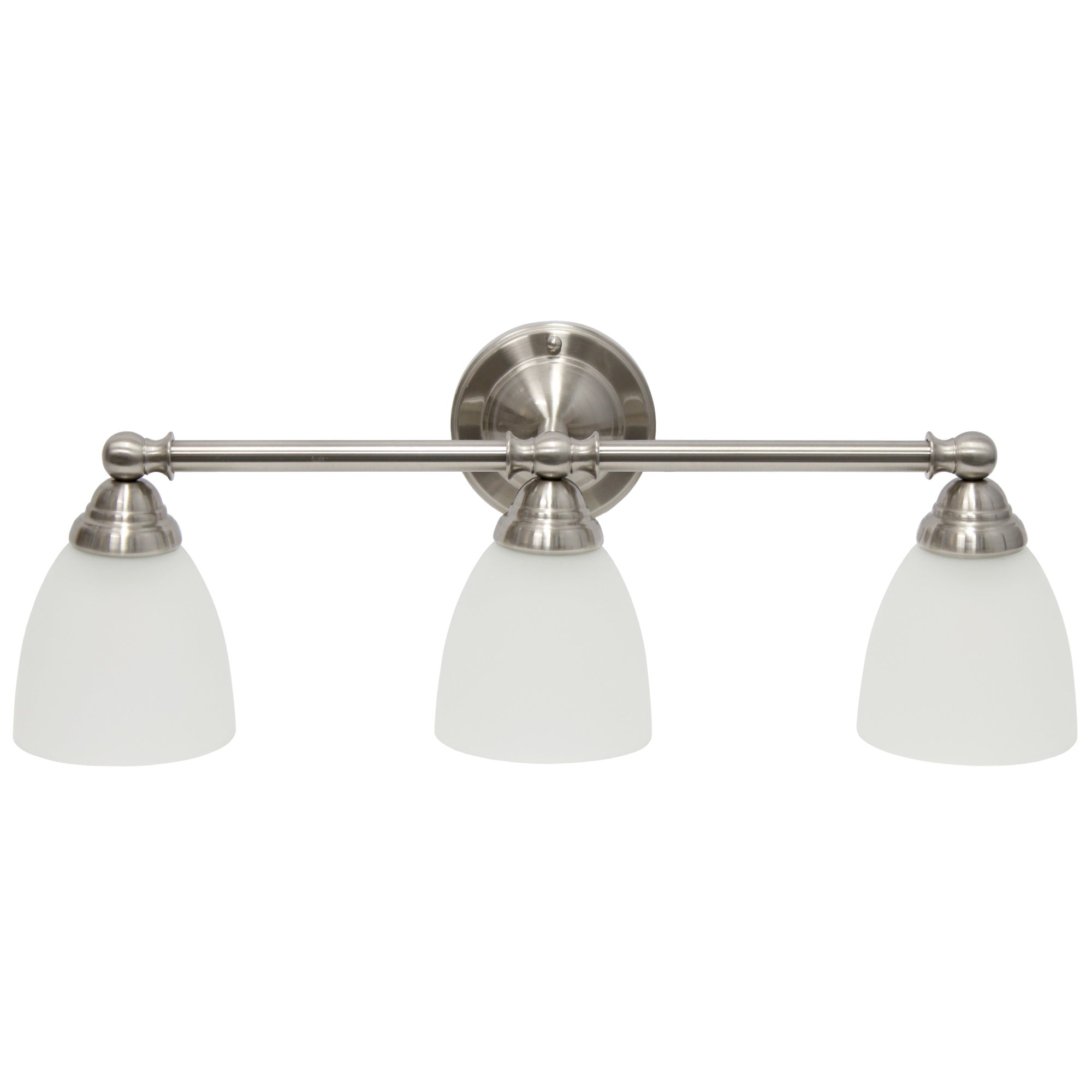 Simple Designs VT1025-BSN 25in Wall Mounted Vanity Light, 3 Light, Metal Bar, Frosted Glass Shades, Brushed Nickel