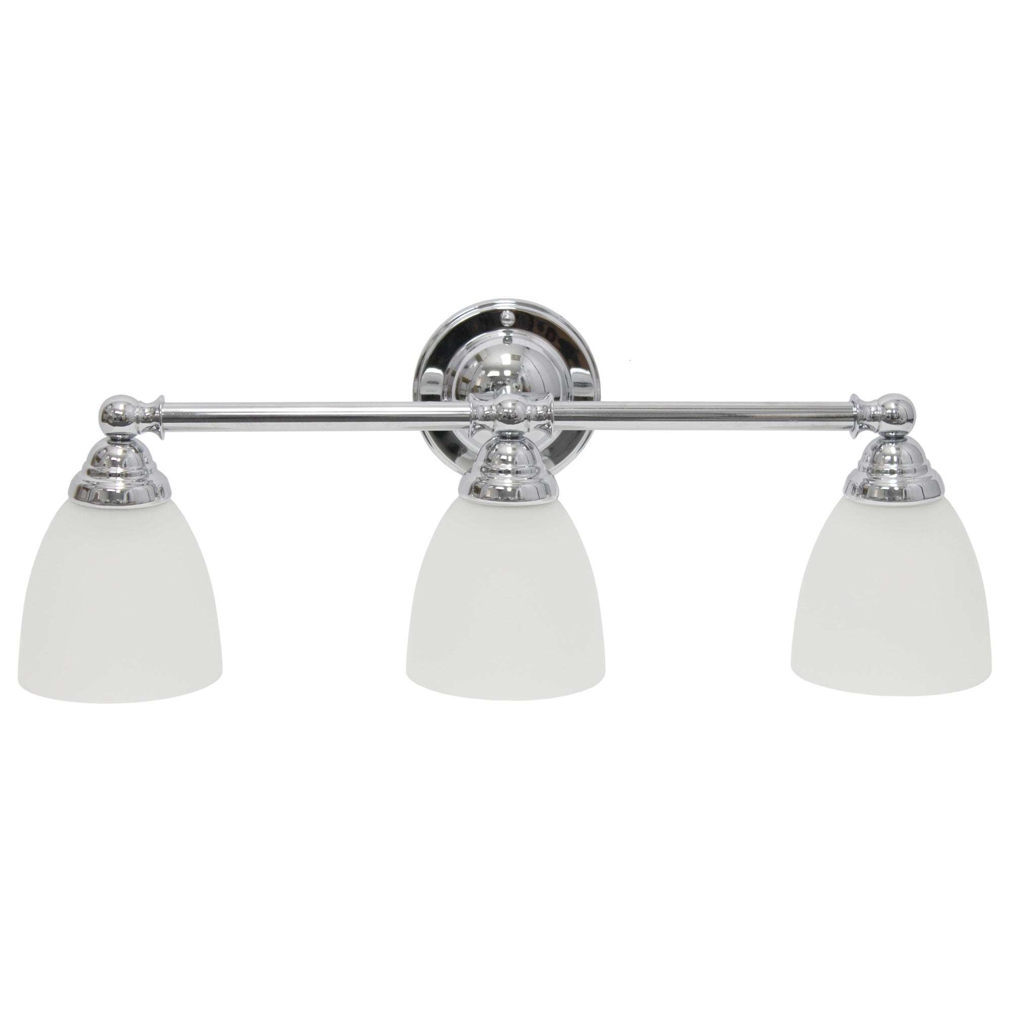 Simple Designs VT1025-CHR 25in Chrome Metal Bar Vanity Light with Frosted Glass Shades