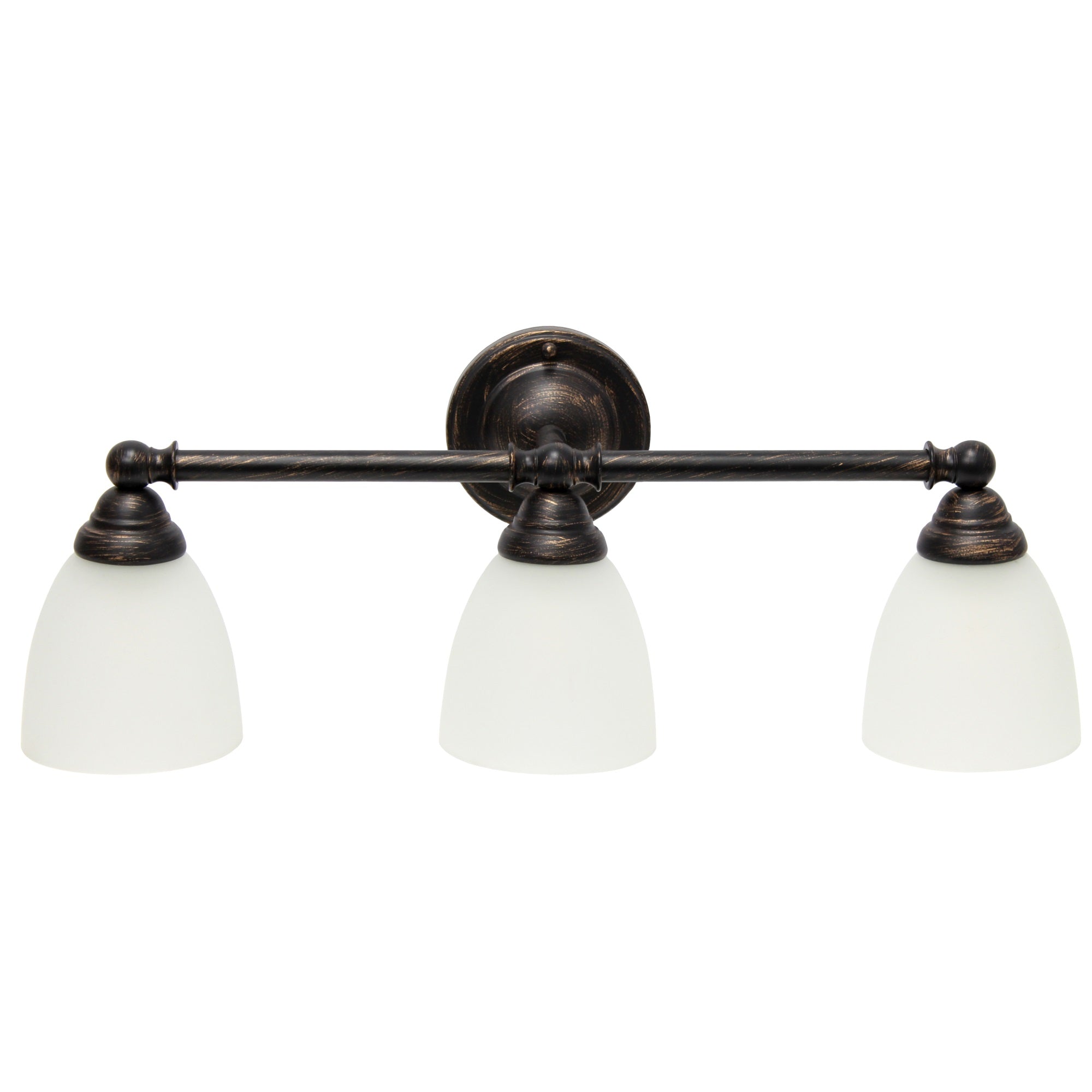 Simple Designs VT1025-ORB 25in Wall Mounted Vanity Light, 3 Light, Iron, Oil Rubbed Bronze, Frosted Cone Glass Shades