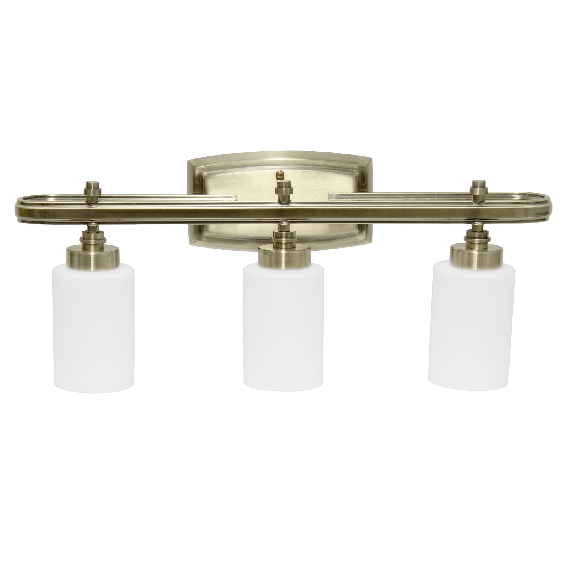 Simple Designs 23.5'' Modern 3 Light Metal Oval Loop and Milk White Cylinder Shape Glass Shades with Rectangular Backplate Decorative Wall Mounted Vanity Fixture for Bathroom  Entryway  Hallway  Antique Brass