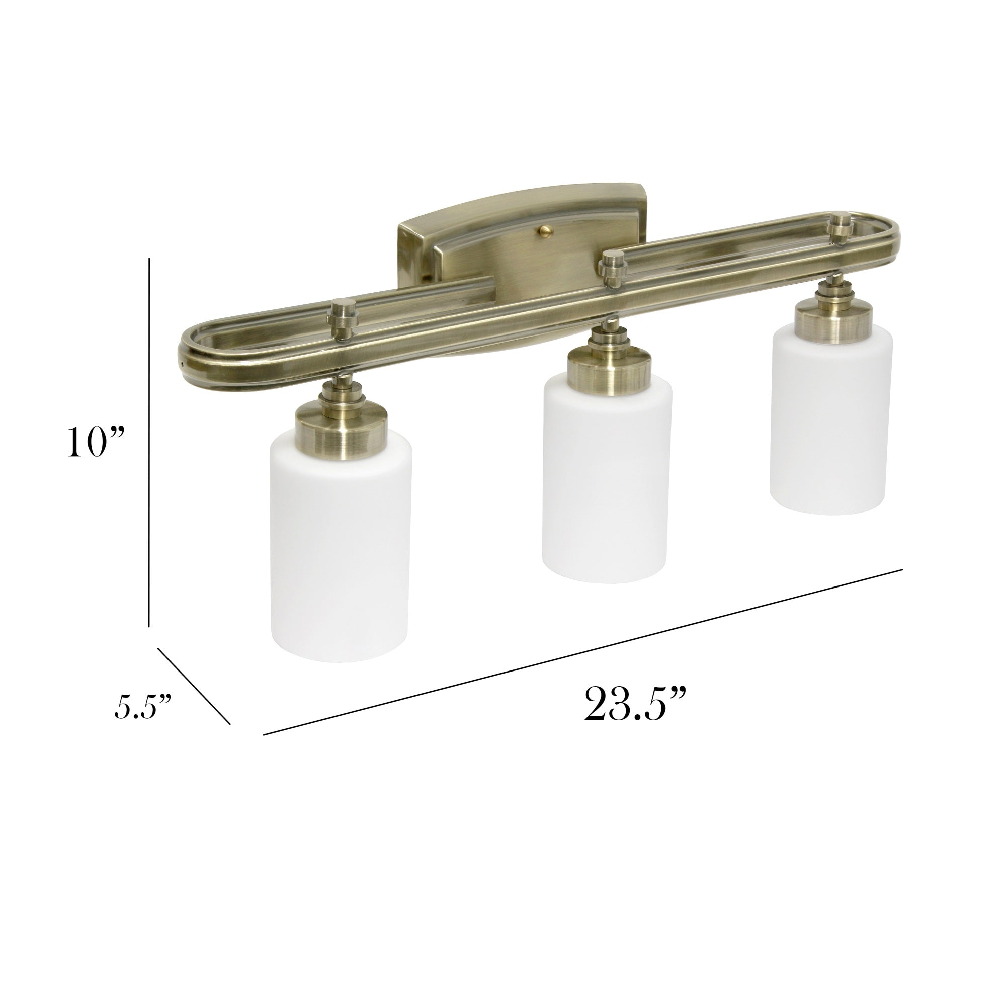 Simple Designs 23.5'' Modern 3 Light Metal Oval Loop and Milk White Cylinder Shape Glass Shades with Rectangular Backplate Decorative Wall Mounted Vanity Fixture for Bathroom  Entryway  Hallway  Antique Brass