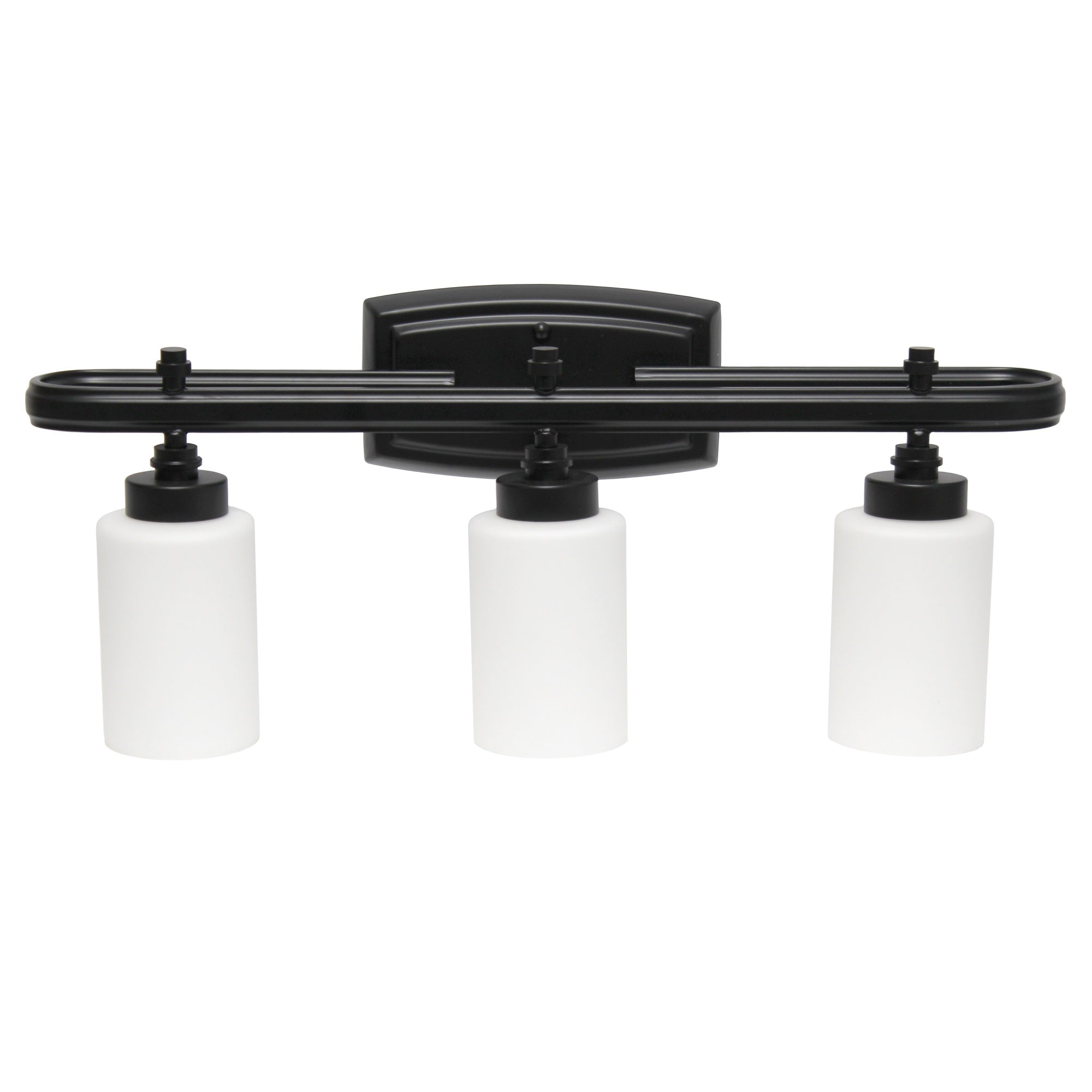 Simple Designs VT1026-BLK Modern Wall Mounted Vanity Light, 3-Light, Black, Iron, 23.5inL x 5.5inW x 10inH, Milk White Glass Shades