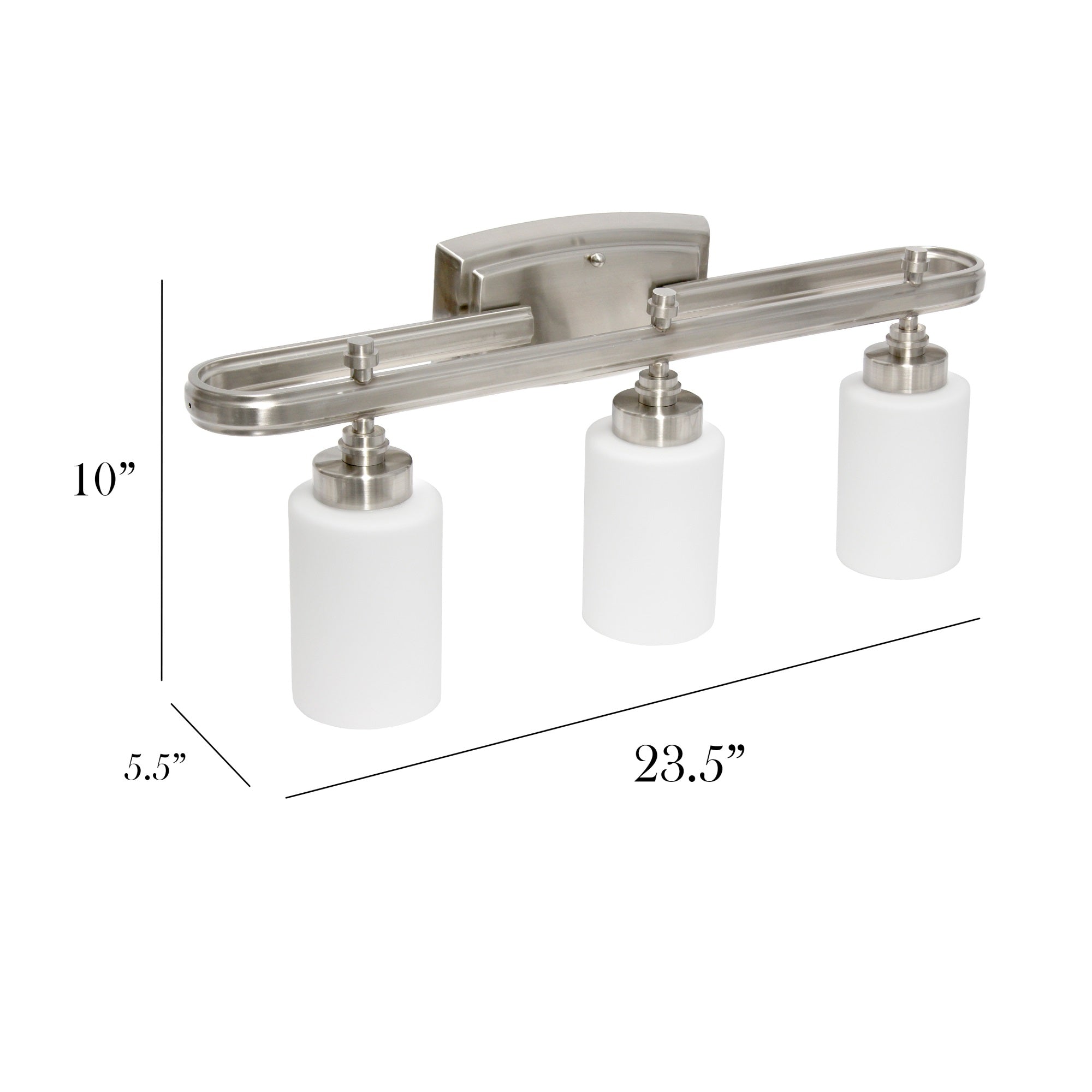 Simple Designs VT1026-BSN Vanity Light, 3-Light Metal Oval Loop, Milk White Glass Shades, Brushed Nickel Finish