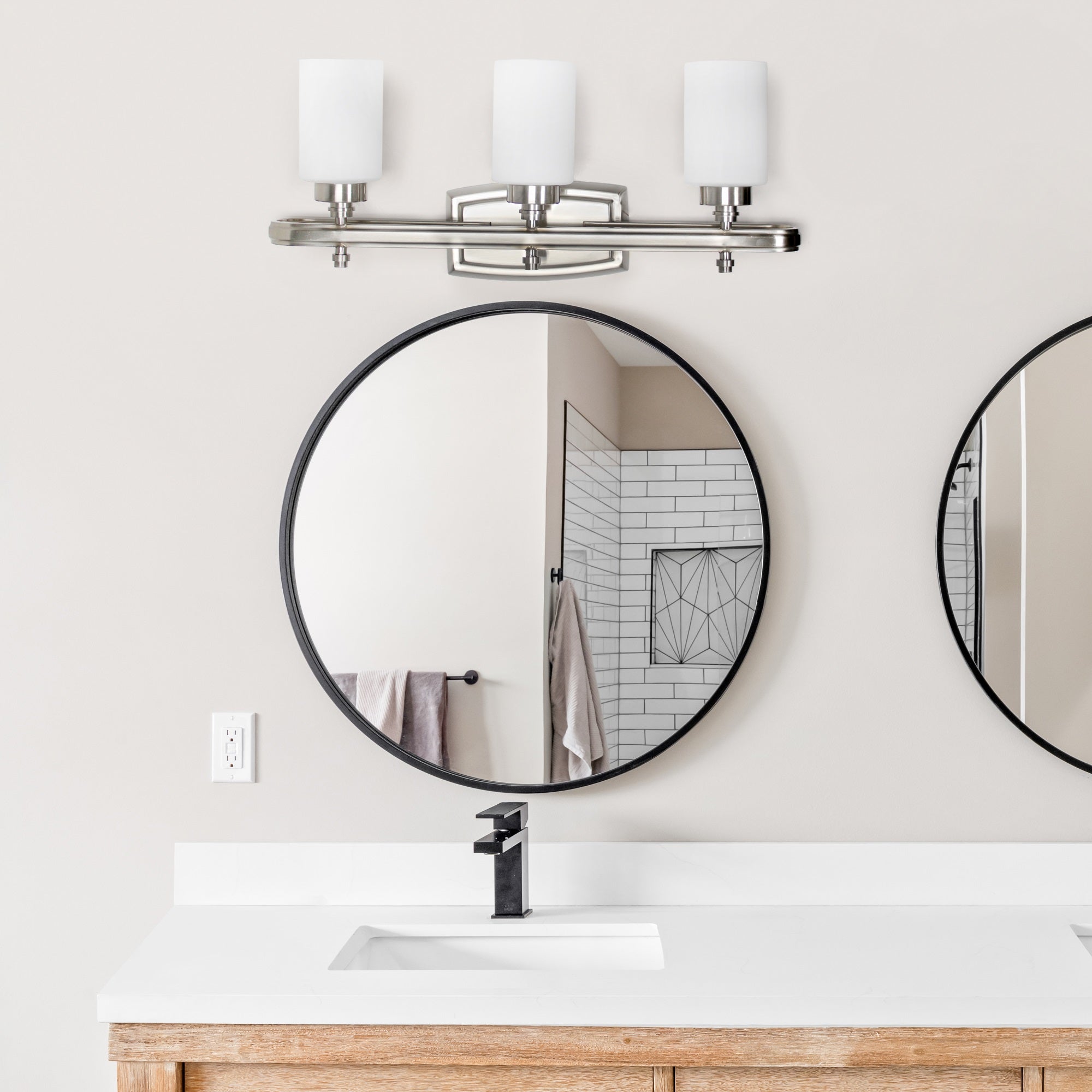 Simple Designs VT1026-BSN Vanity Light, 3-Light Metal Oval Loop, Milk White Glass Shades, Brushed Nickel Finish
