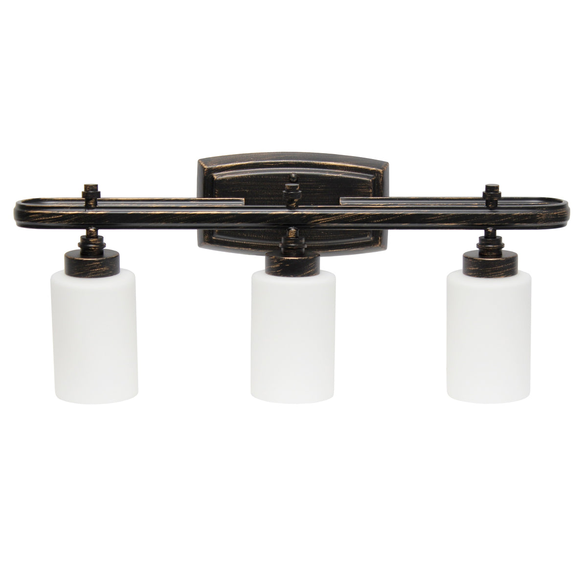 Simple Designs 23.5'' Modern 3 Light Metal Oval Loop and Milk White Cylinder Shape Glass Shades with Rectangular Backplate Oil Rubbed Bronze