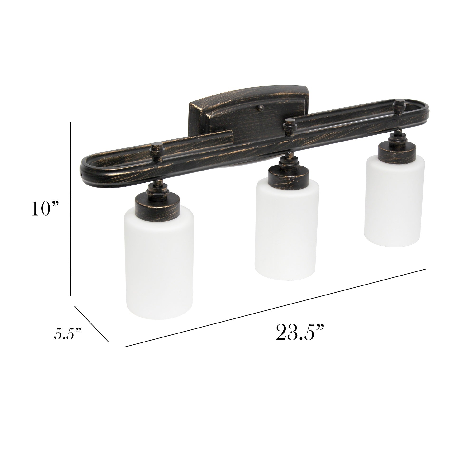 Simple Designs 23.5'' Modern 3 Light Metal Oval Loop and Milk White Cylinder Shape Glass Shades with Rectangular Backplate Oil Rubbed Bronze