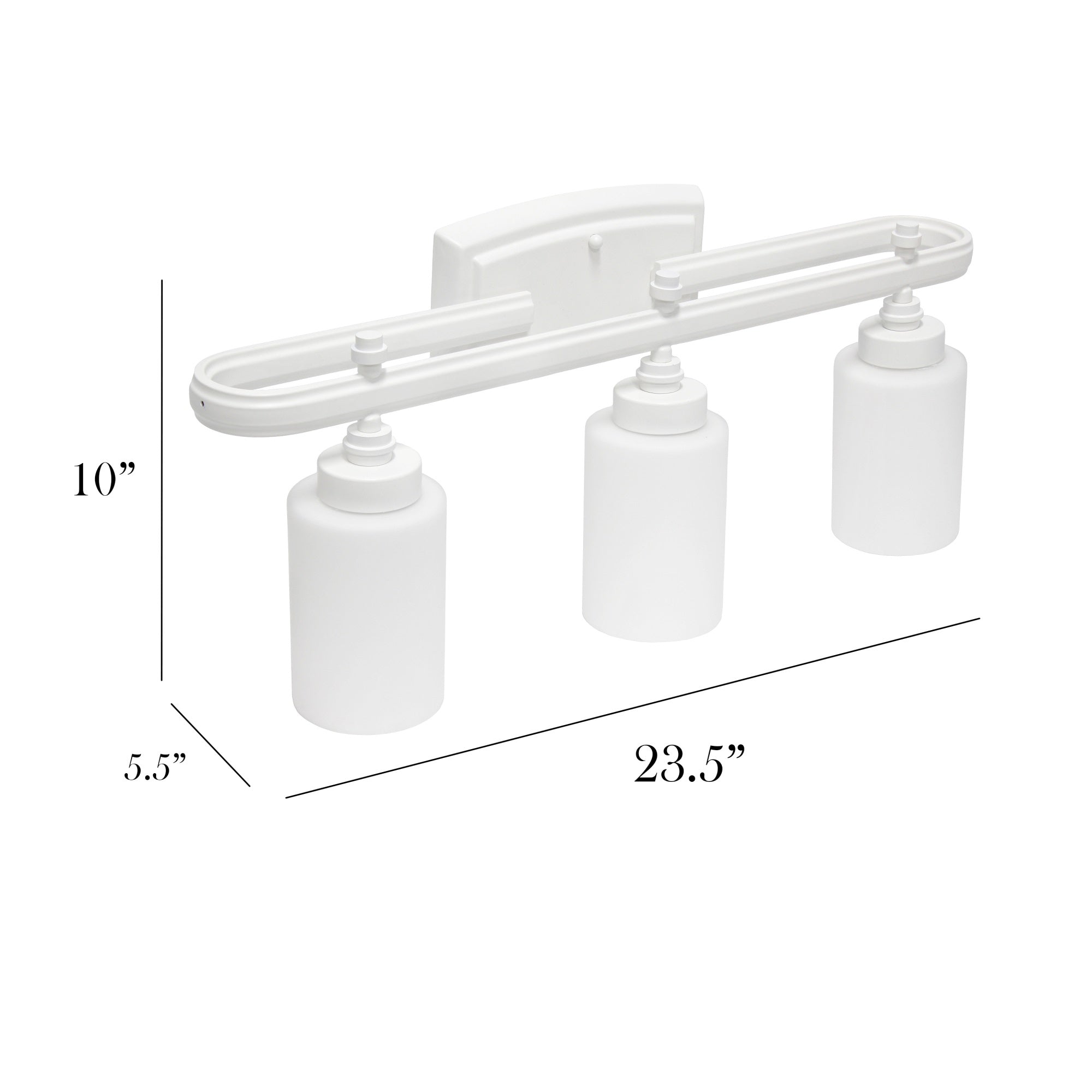 Simple Designs VT1026-WHT Modern Wall Mounted Vanity Light, 3 Light, Iron, Milk White Glass Shades, 23.5in x 5.5in x 10in, White