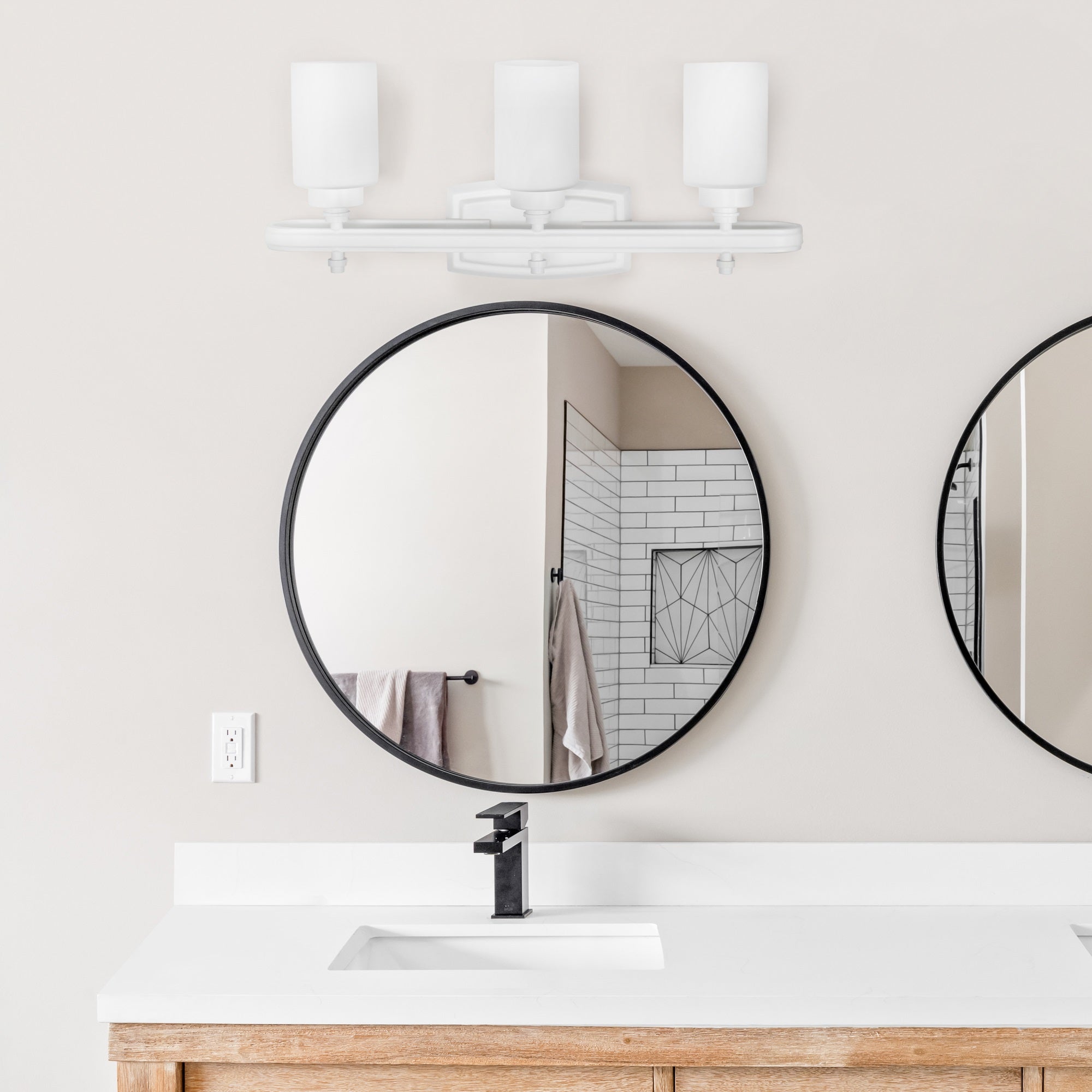 Simple Designs VT1026-WHT Modern Wall Mounted Vanity Light, 3 Light, Iron, Milk White Glass Shades, 23.5in x 5.5in x 10in, White
