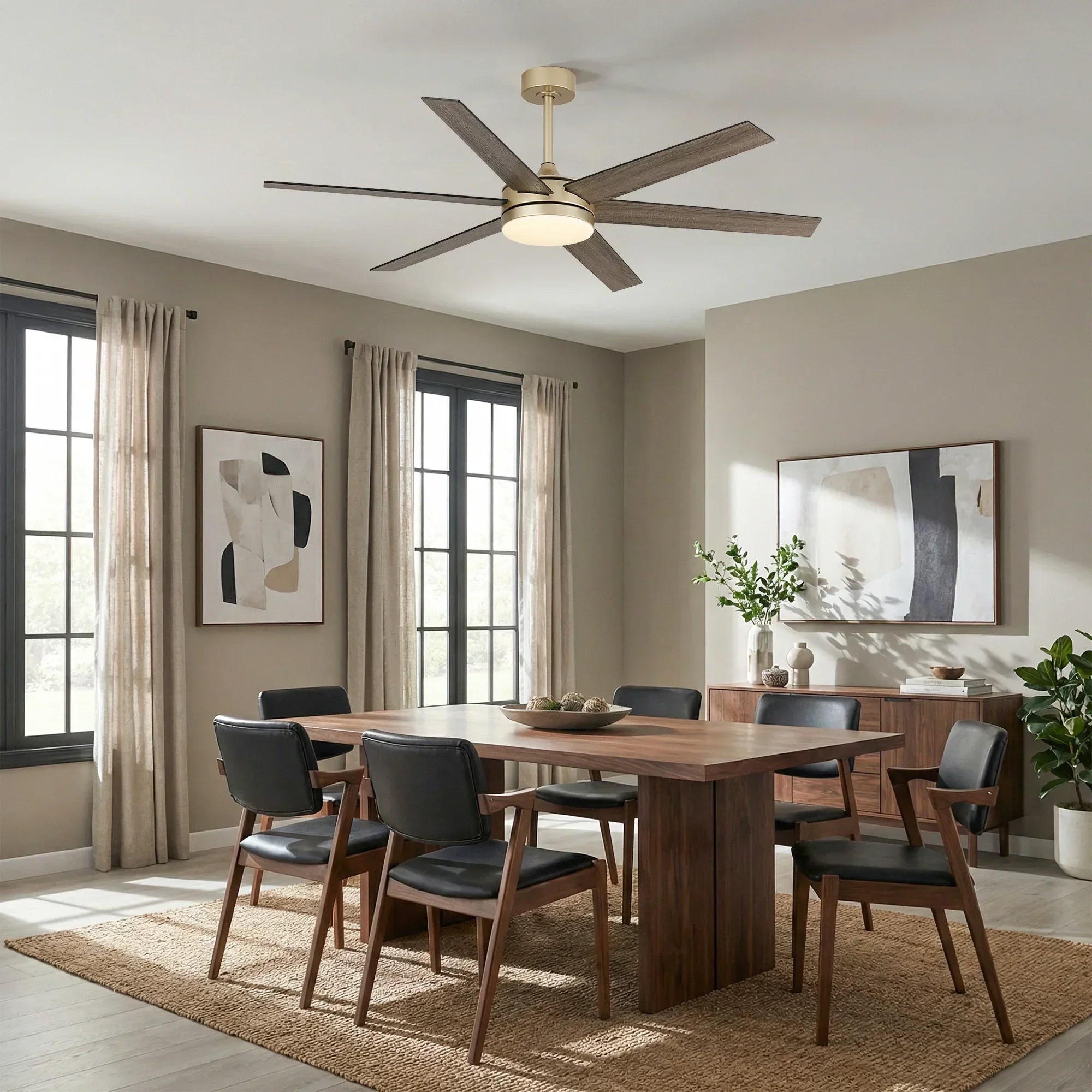 60" Volga DC Motor 6 Blades Modern Downrod Mount Ceiling Fan with Remote Control