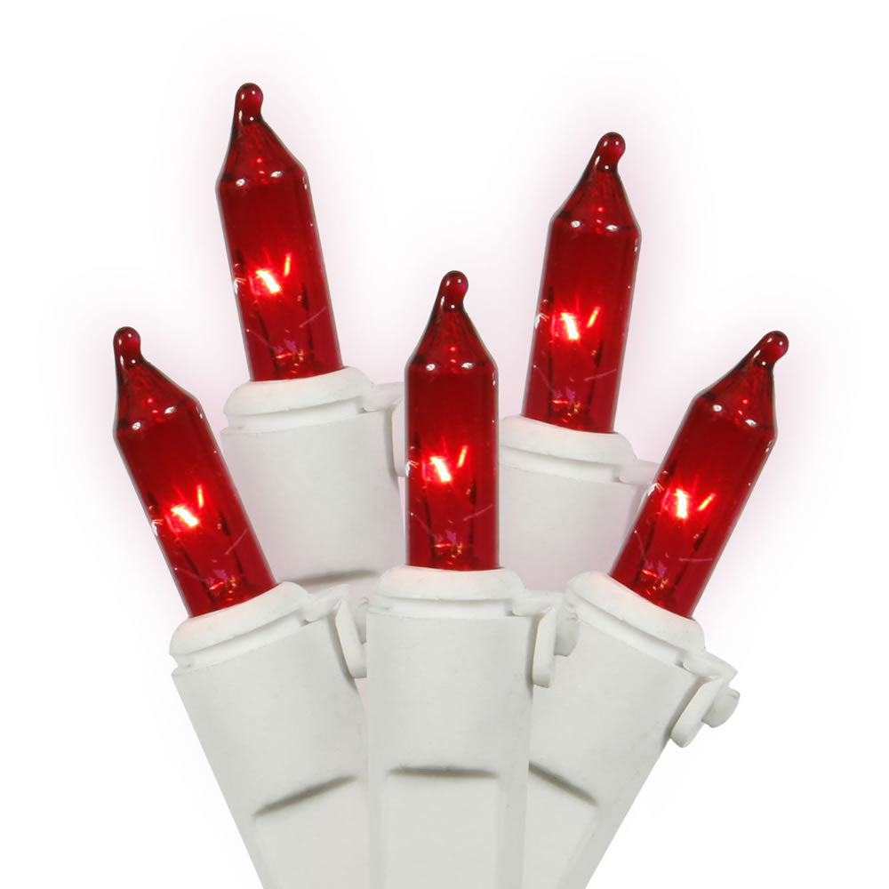 Vickerman 100 Bulb Light Set on White Wire, 46 Length, Indoor/Outdoor Use, Red, Model W5W1003
