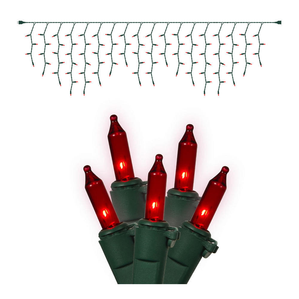 Vickerman 100 Light Icicle Light Set Red Mini-Lights on Green Wire W6G4303