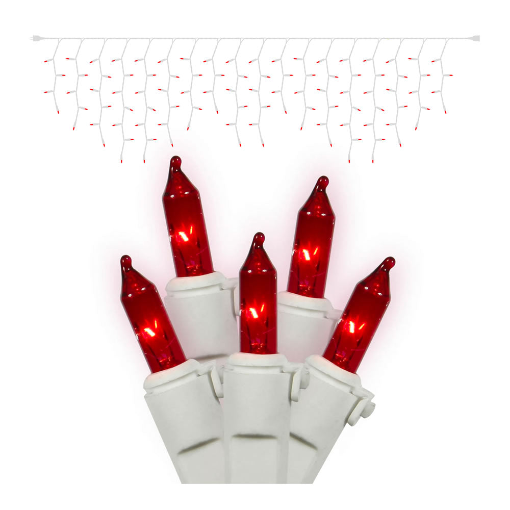 Vickerman Mini Light Icicle Set, 100 Bulbs, 4in Spacing, 9 Length, Red, Model W6W4323, Indoor/Outdoor Use