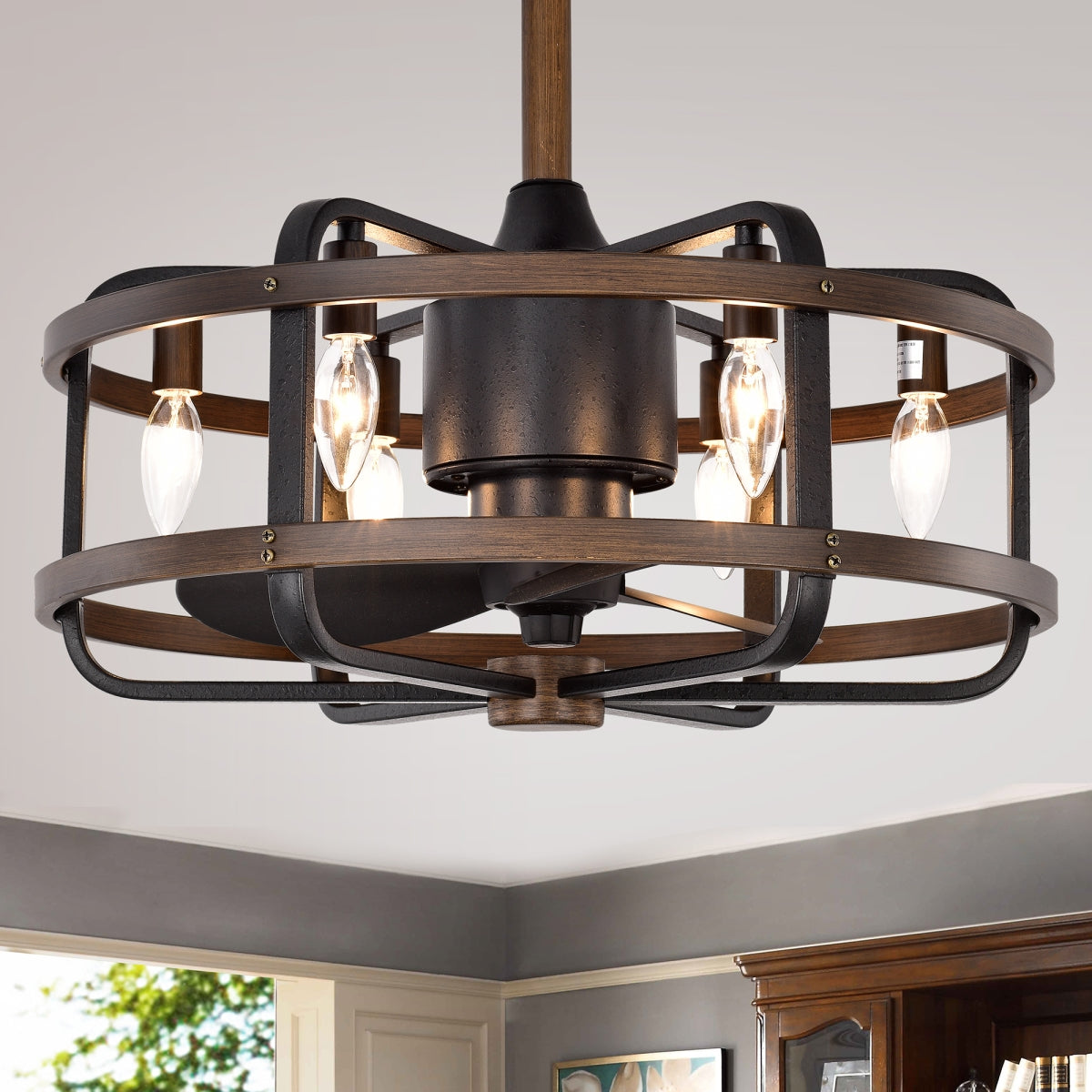 Warehouse of Tiffany Ceiling Fan, 20-Inch, 3-cutting edge, Metal, Brown, Model CFL-8477S/IGW