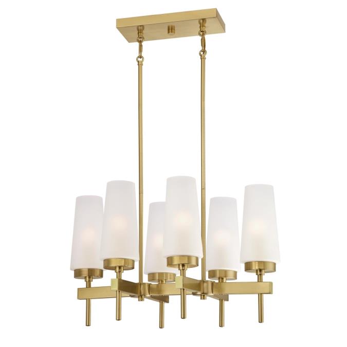Westinghouse Chaddsford Six-Light Chandelier, Champagne Brass Finish, Frosted Glass, Model 6352700