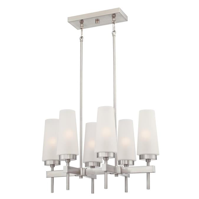 Westinghouse Chaddsford Six-Light Chandelier, Brushed Nickel Finish, Frosted Glass, Model 6353100