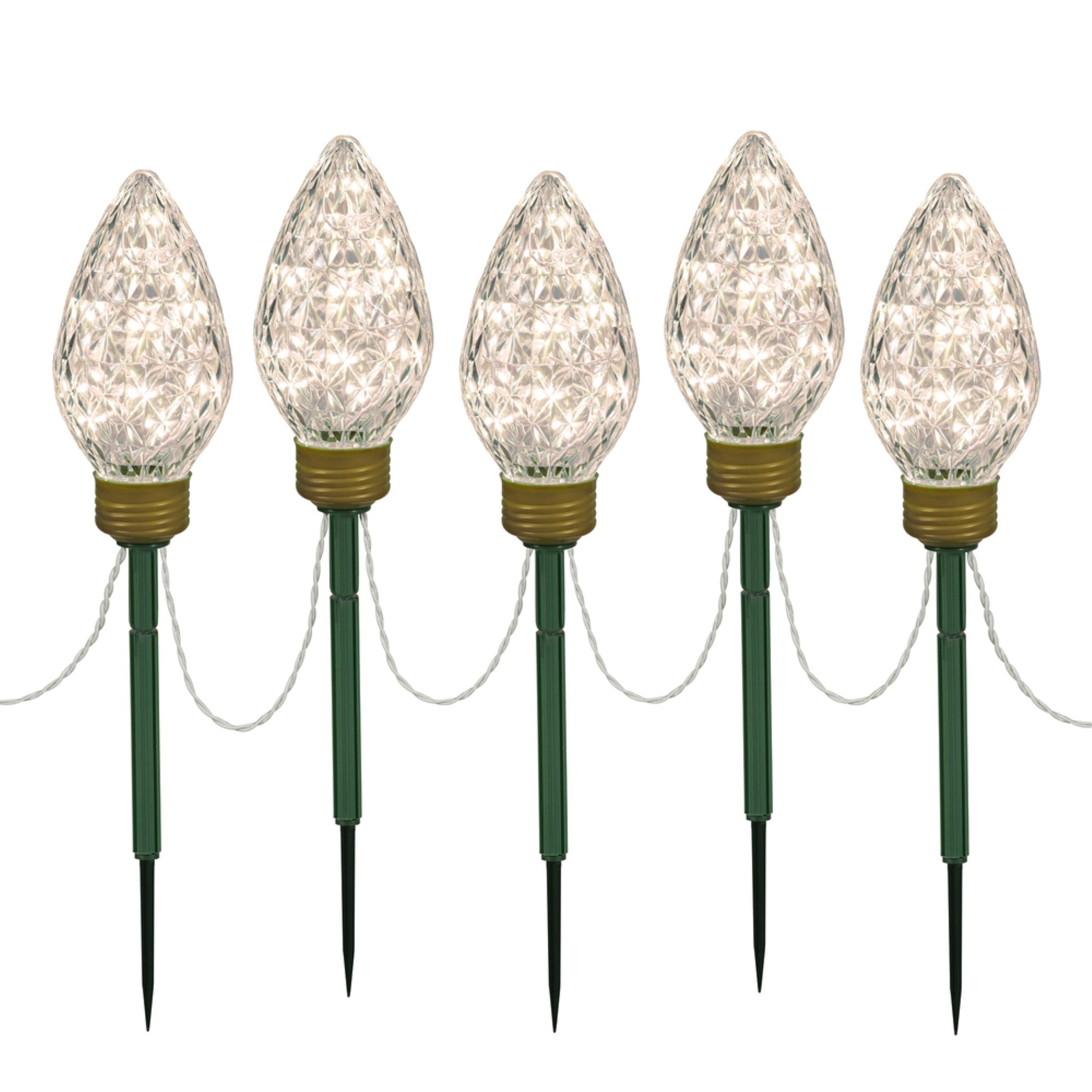 Vickerman C9 Warm White Faceted Bulb Lawn Stake Set, 100Lt, 10 Christmas Light Strand, Model X106431