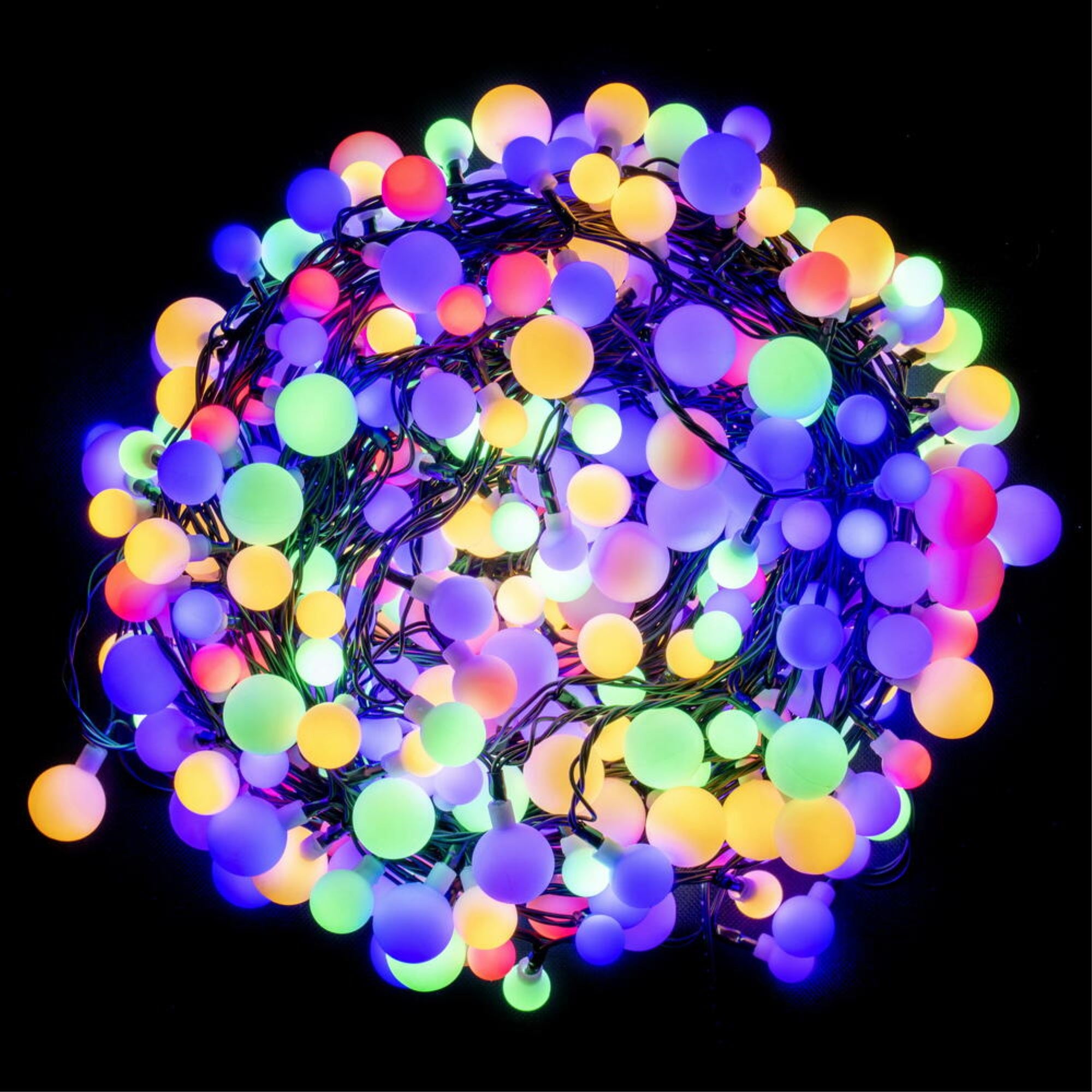 Vickerman 400 Light Multicolor LED Cherry Light Set - Indoor/Outdoor, Remote Control, Black Wire, 103' Length - Festive Christmas Decor