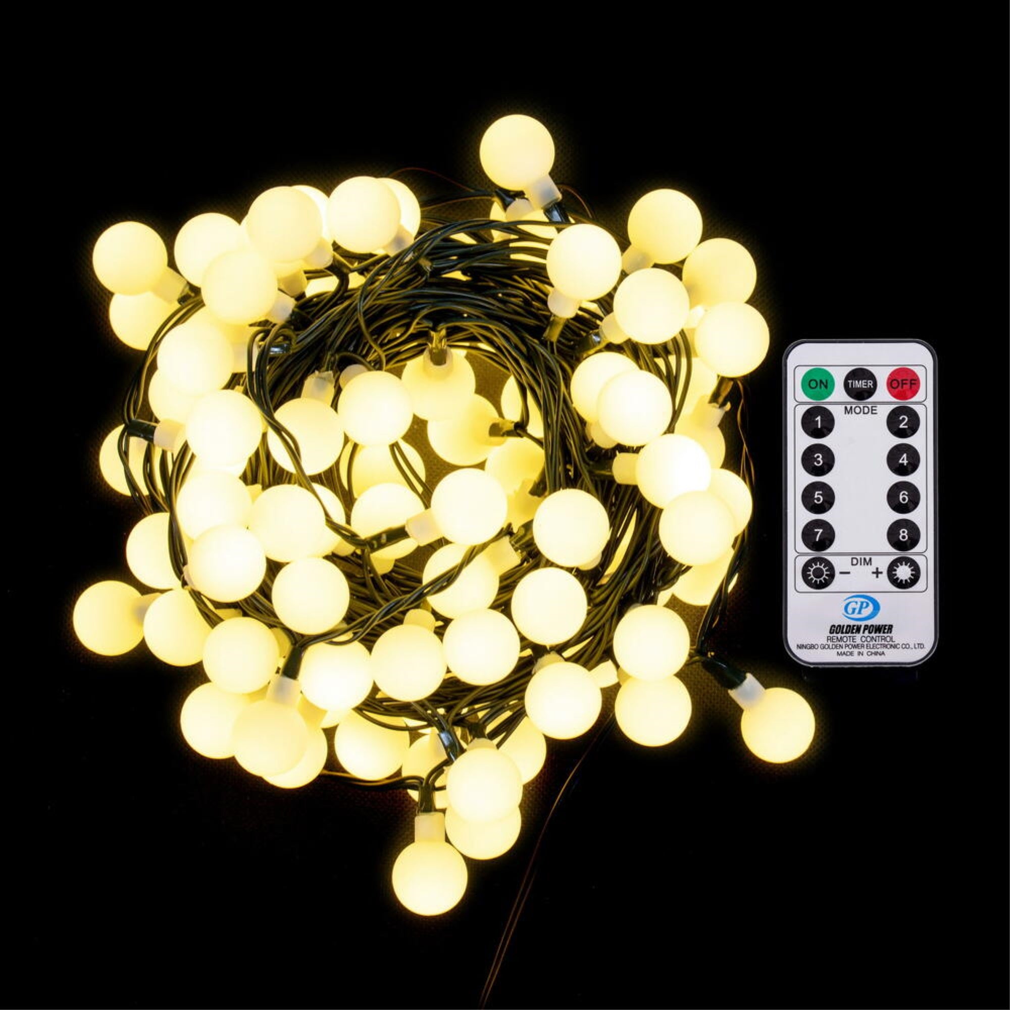 Vickerman 100 Light Warm White LED Cherry Light Set with Remote Control, 8 Function, Indoor/Outdoor, Model X22G411