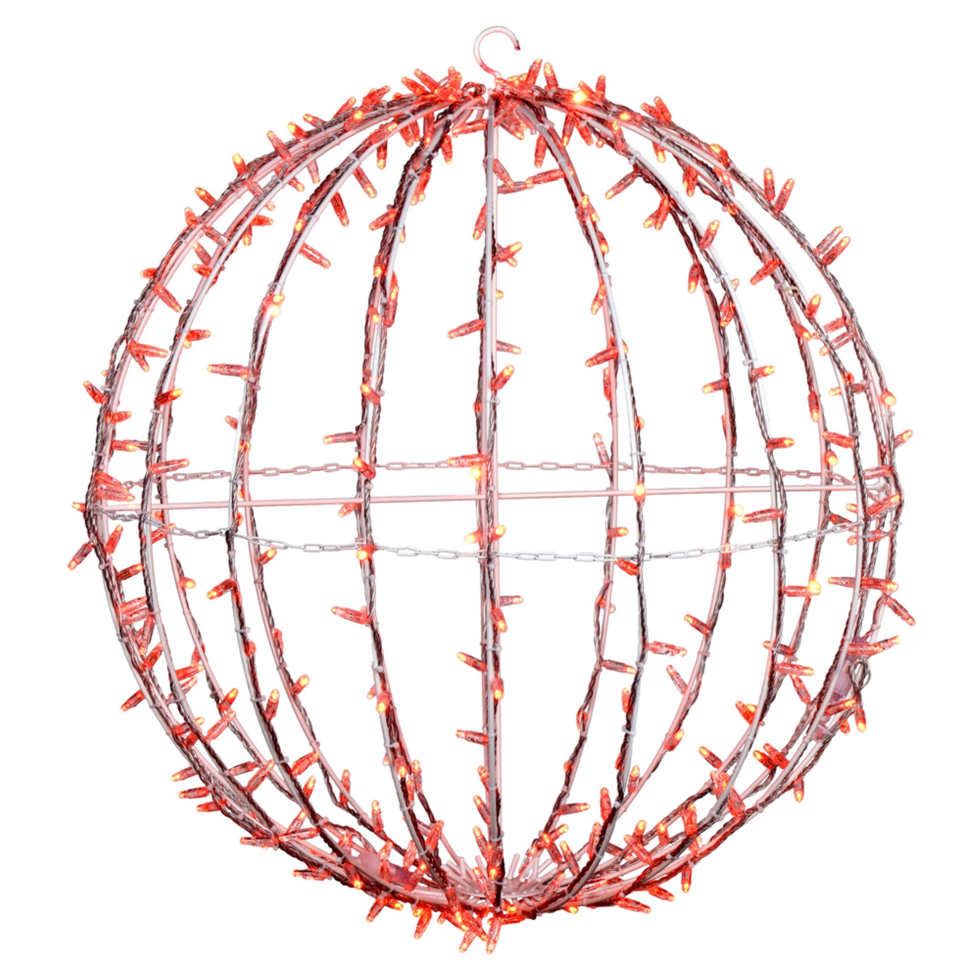 Vickerman Jumbo Hanging Sphere - 30in Orange LED, Metal Frame, Clear & White